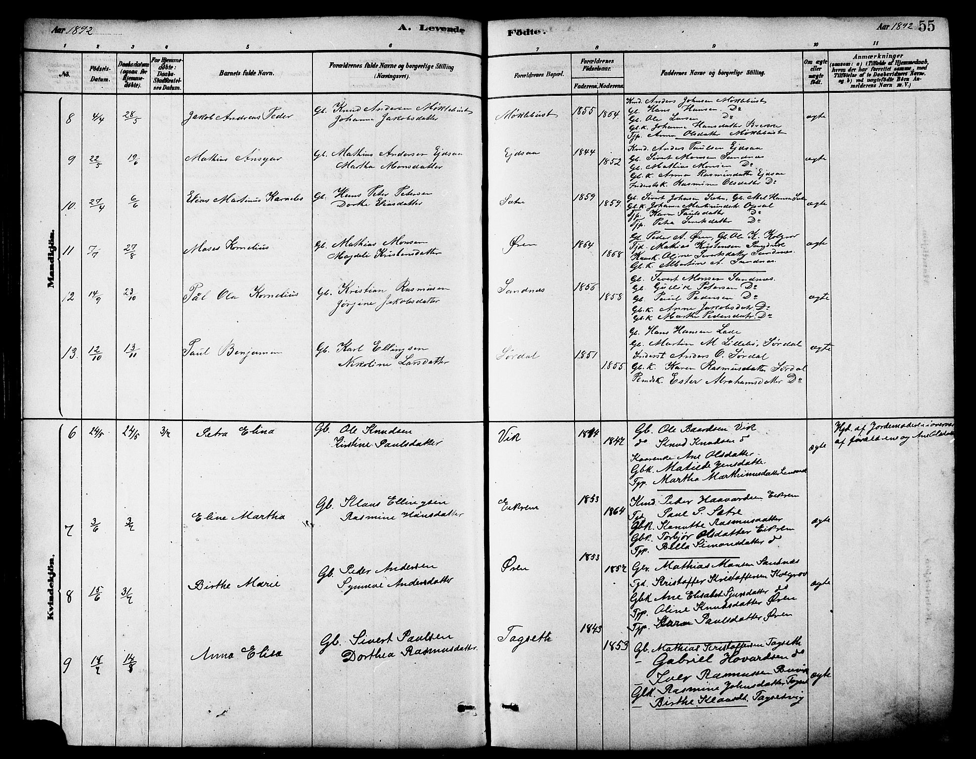 Ministerialprotokoller, klokkerbøker og fødselsregistre - Møre og Romsdal, AV/SAT-A-1454/502/L0027: Parish register (copy) no. 502C01, 1878-1908, p. 55