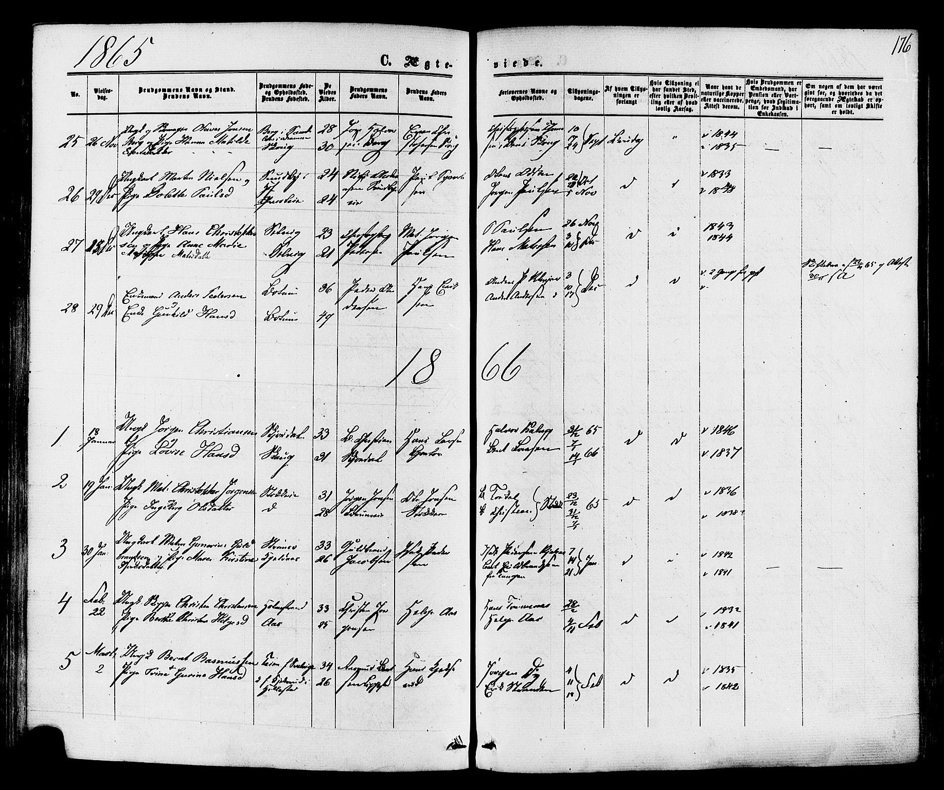 Sande Kirkebøker, SAKO/A-53/F/Fa/L0005: Parish register (official) no. 5, 1865-1877, p. 176