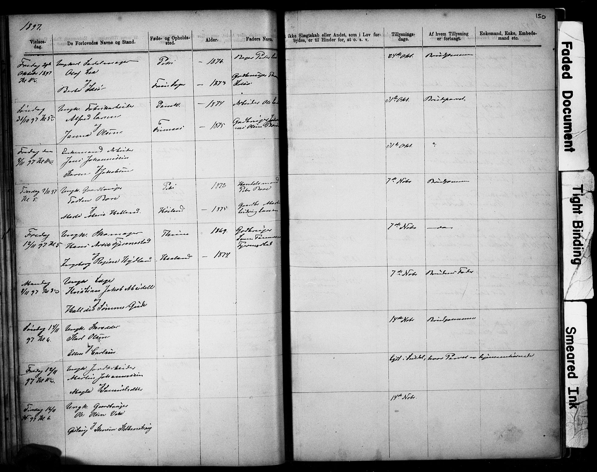 Domkirken sokneprestkontor, SAST/A-101812/001/30/30BB/L0014: Parish register (copy) no. B 14, 1875-1902, p. 150