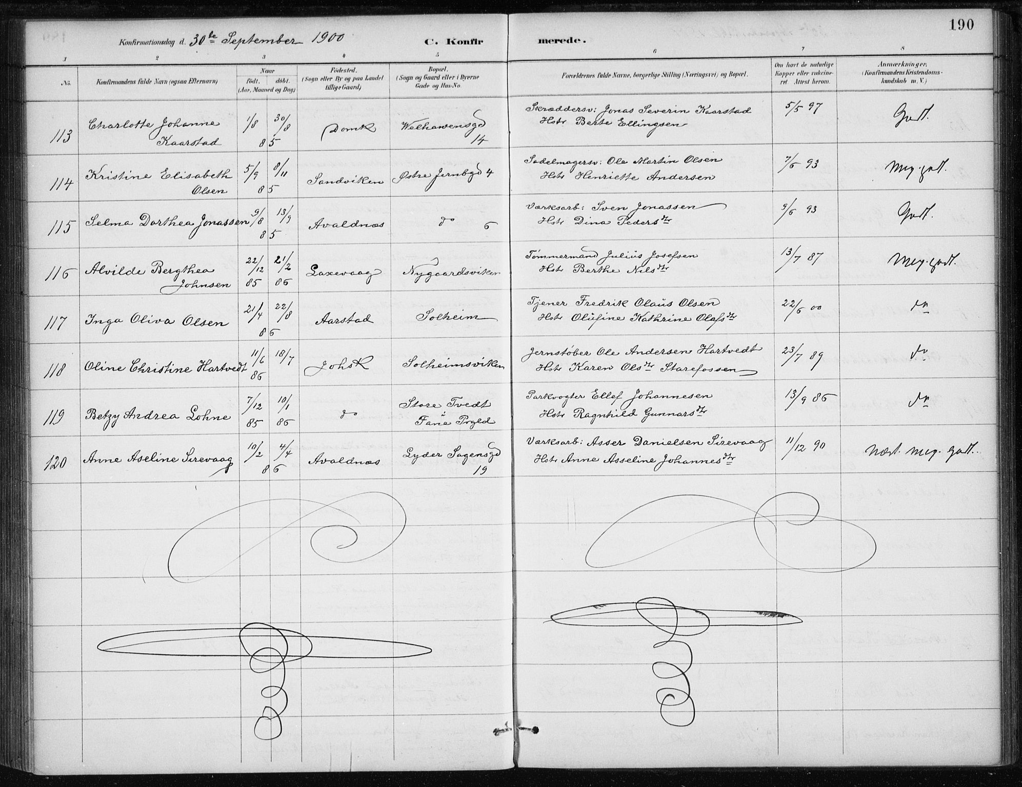 Johanneskirken sokneprestembete, AV/SAB-A-76001/H/Haa/L0008: Parish register (official) no. C 1, 1885-1907, p. 190