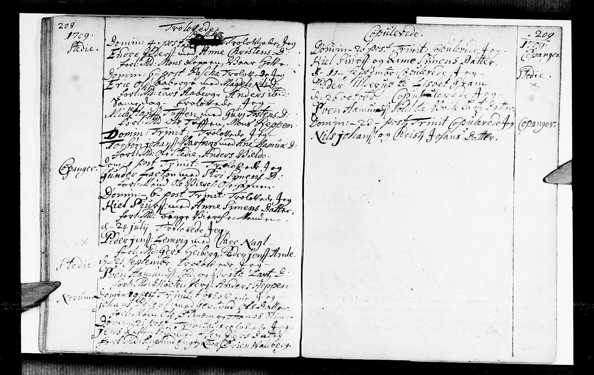 Sogndal sokneprestembete, AV/SAB-A-81301/H/Haa/Haaa/L0001: Parish register (official) no. A 1, 1689-1713, p. 208-209