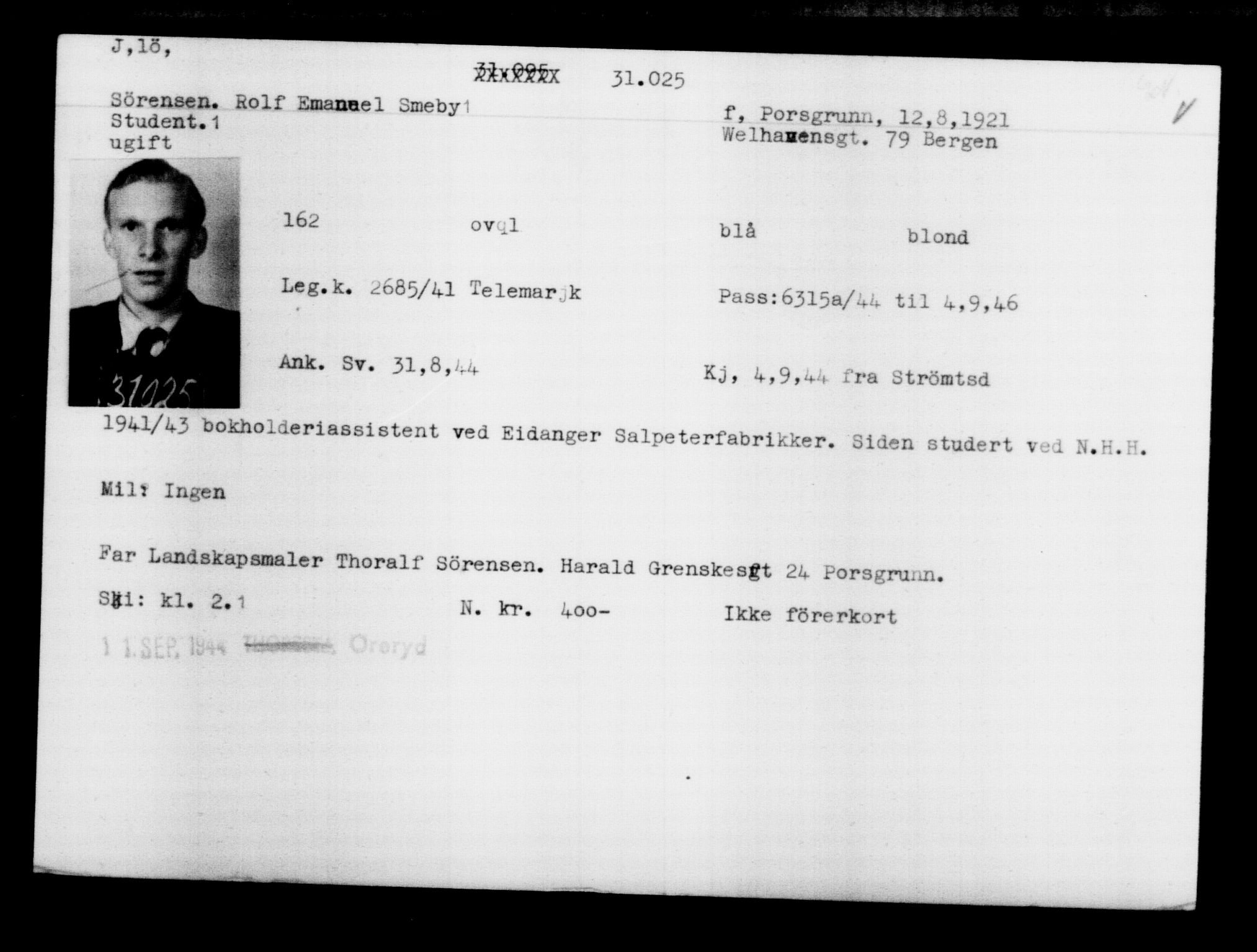 Utenriksstasjonene, Legasjonen i Stockholm, Flyktningkontoret, AV/RA-S-6753/V/Va/L0012: Kjesäterkartoteket, flyktninger med registreringsnr. 28300-31566, 1940-1945, p. 2955