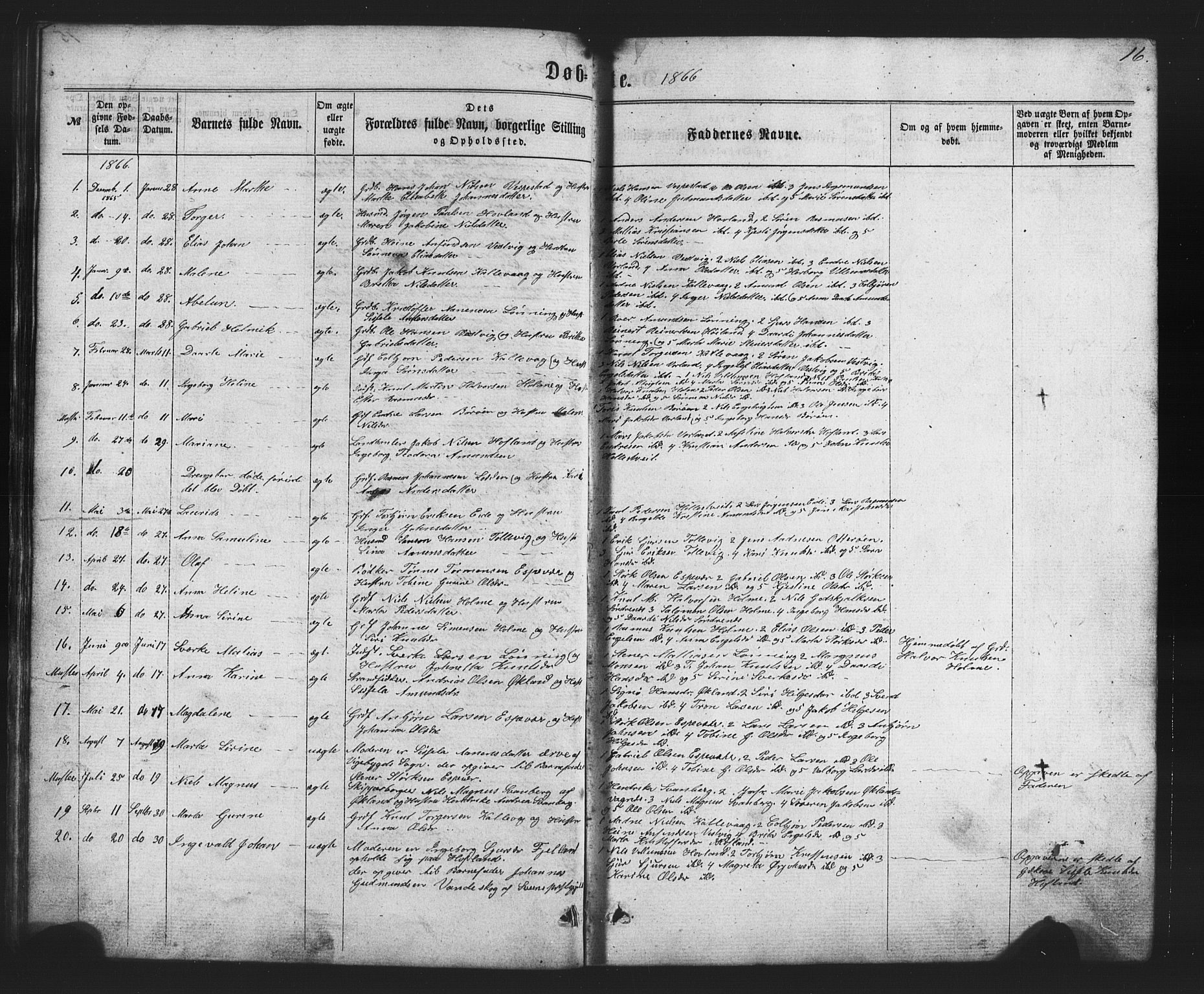 Finnås sokneprestembete, AV/SAB-A-99925/H/Ha/Hab/Habc/L0001: Parish register (copy) no. C 1, 1860-1887, p. 16