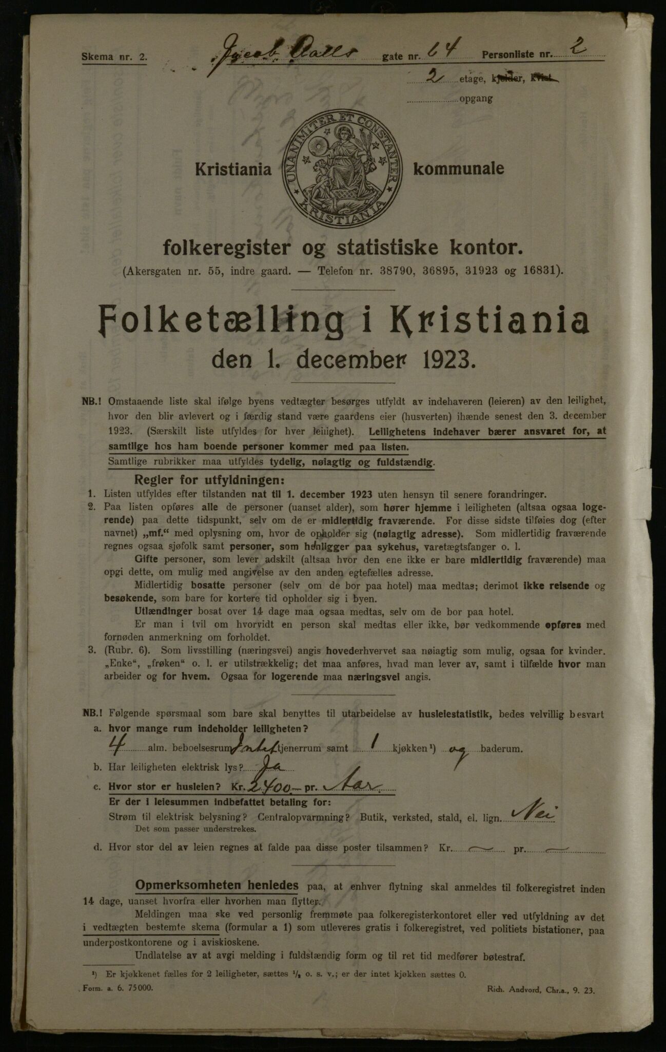 OBA, Municipal Census 1923 for Kristiania, 1923, p. 51006