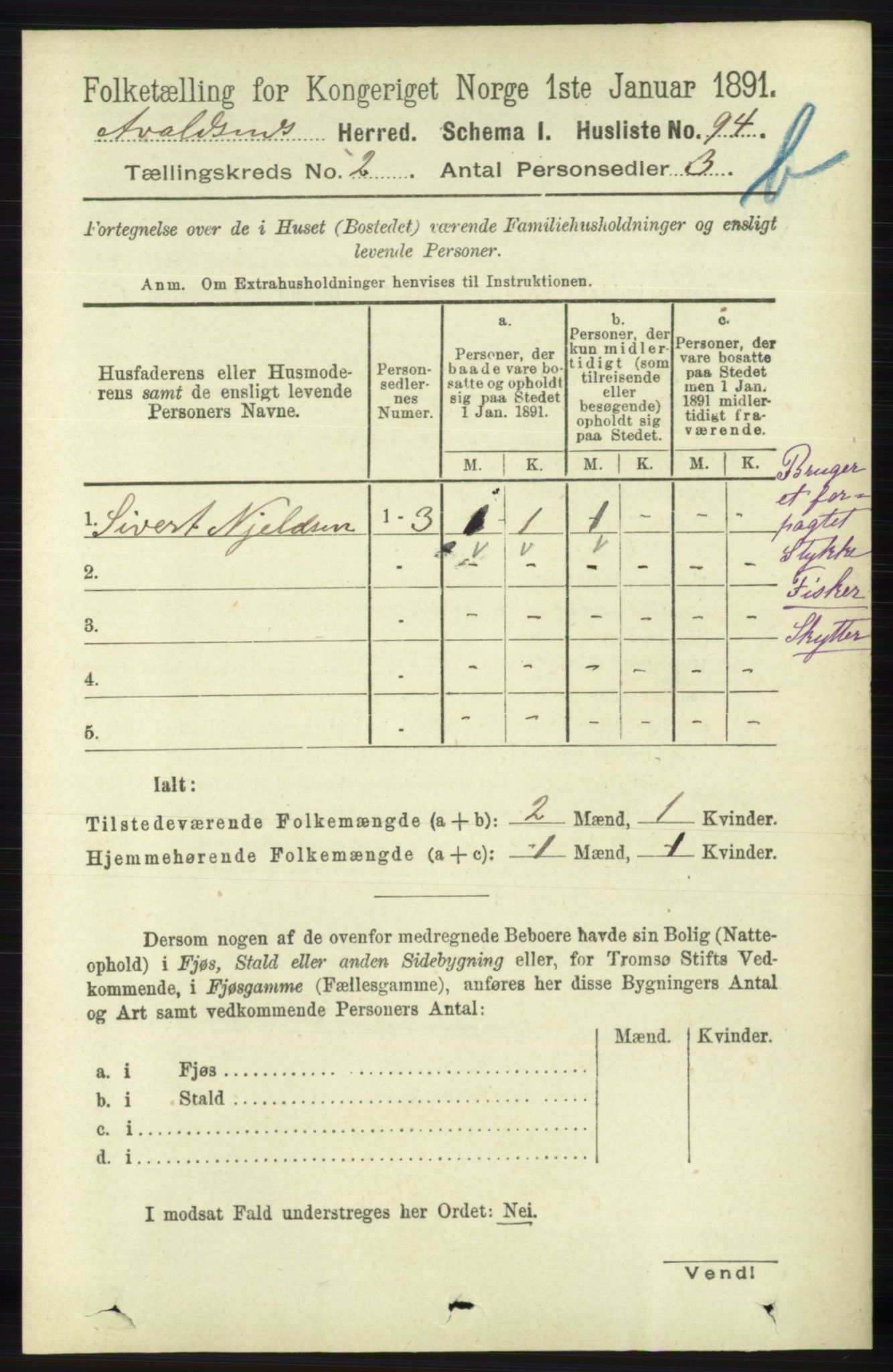 RA, 1891 census for 1147 Avaldsnes, 1891, p. 1983