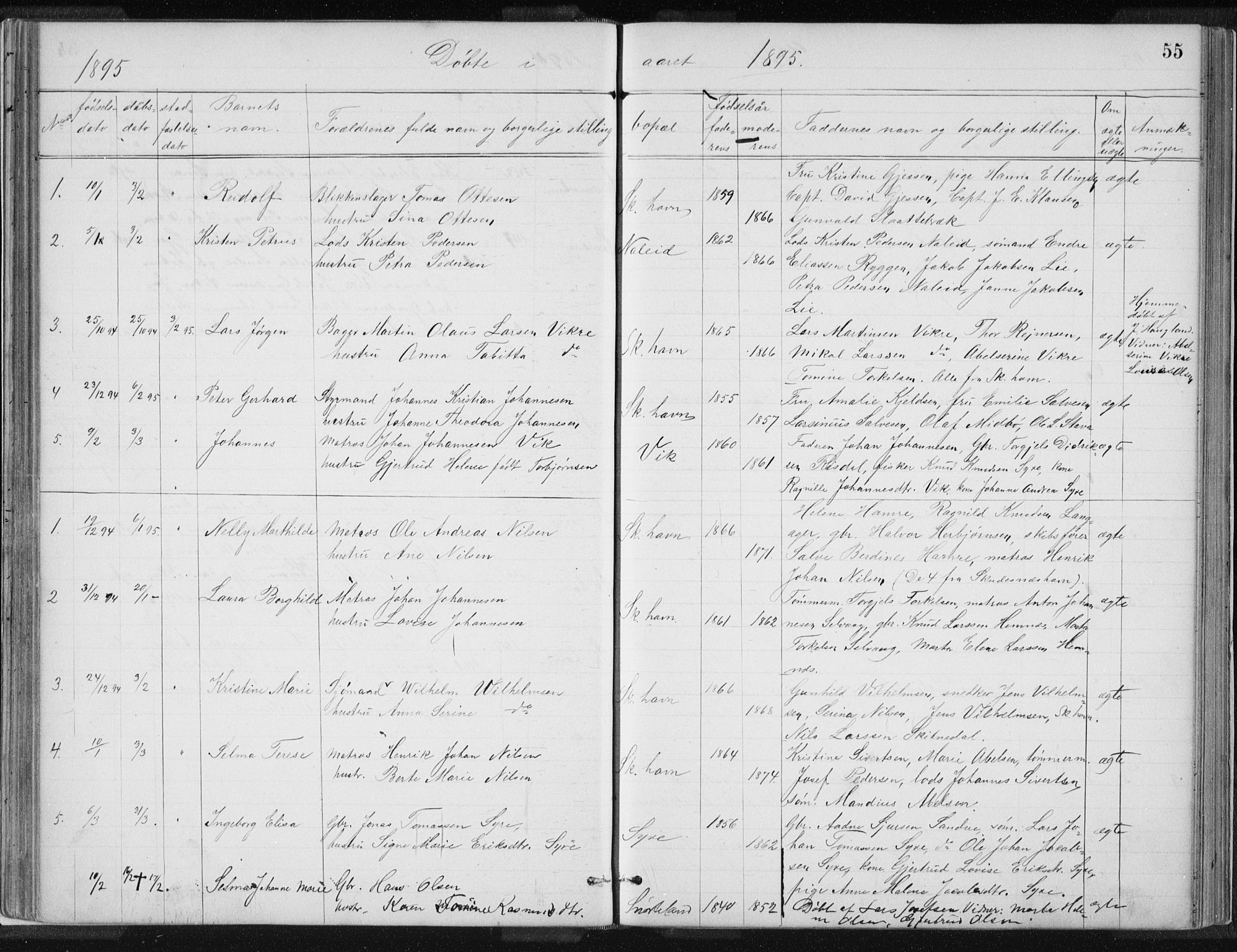 Skudenes sokneprestkontor, SAST/A -101849/H/Ha/Hab/L0007: Parish register (copy) no. B 7, 1885-1899, p. 55
