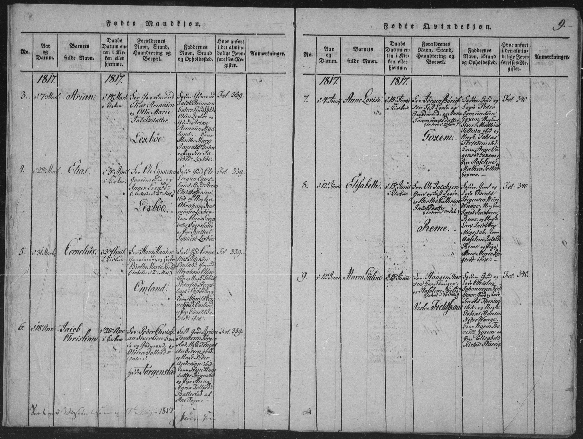 Sør-Audnedal sokneprestkontor, AV/SAK-1111-0039/F/Fa/Faa/L0001: Parish register (official) no. A 1, 1816-1848, p. 9