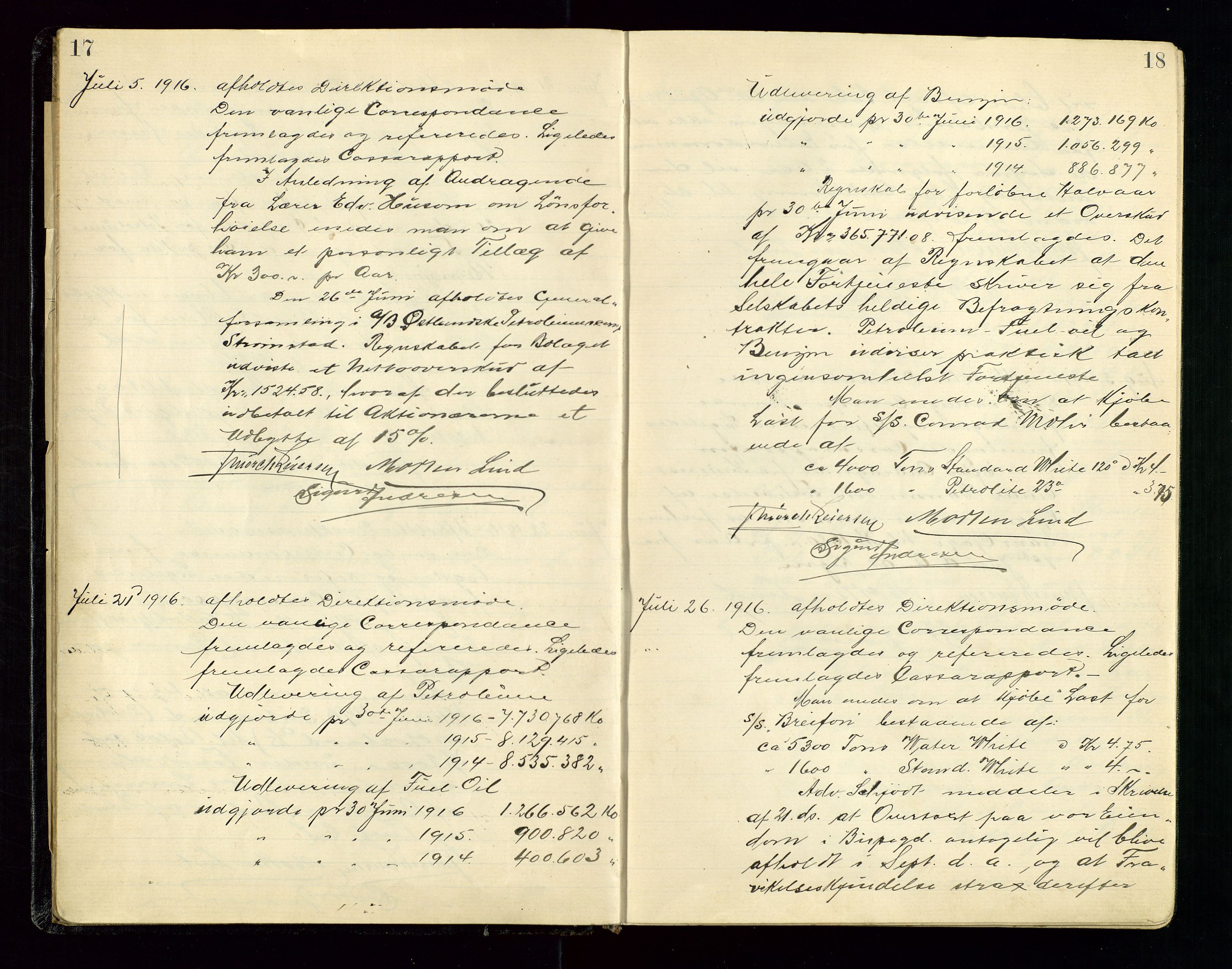 PA 1534 - Østlandske Petroleumscompagni A/S, AV/SAST-A-101954/A/Aa/L0003/0002: Direksjonsprotokoller / Direksjonsprotokoll, 1916-1922, p. 17-18