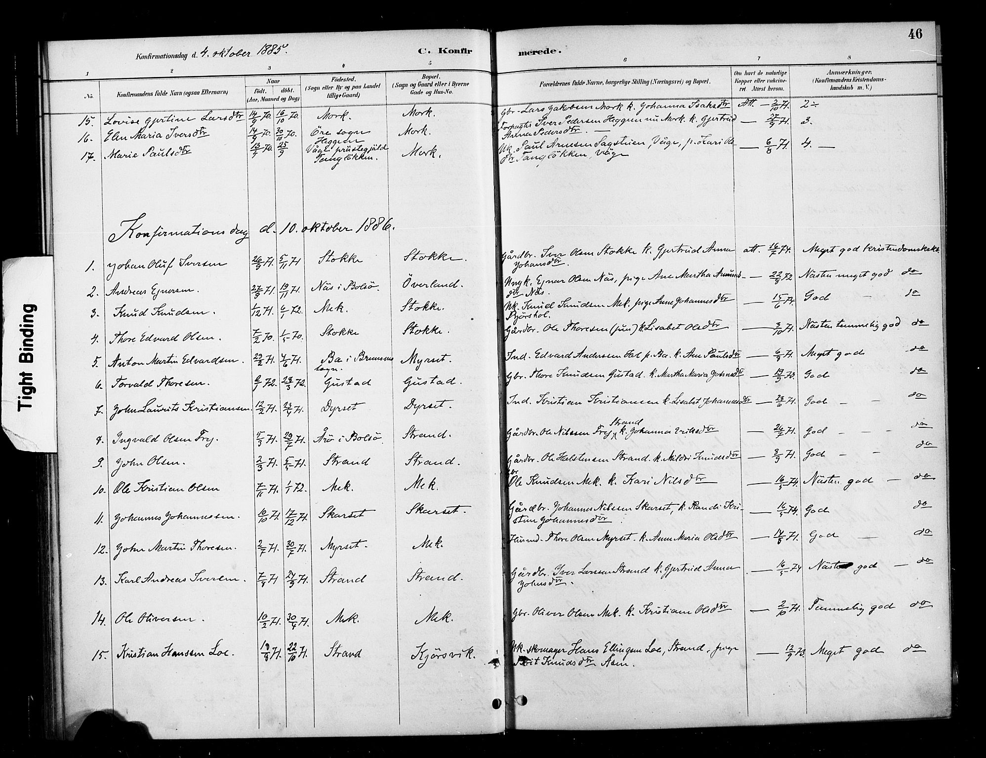 Ministerialprotokoller, klokkerbøker og fødselsregistre - Møre og Romsdal, SAT/A-1454/568/L0809: Parish register (official) no. 568A13, 1884-1900, p. 46