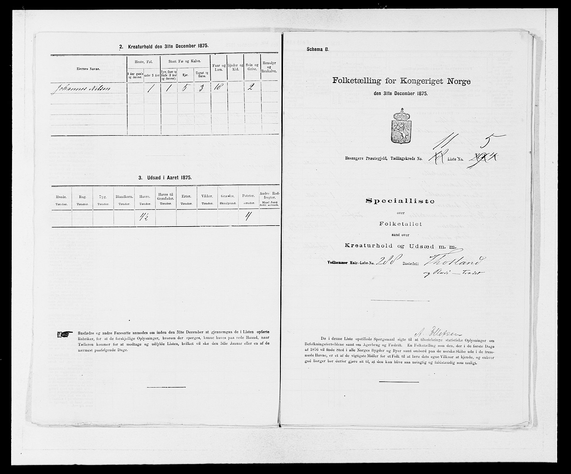 SAB, 1875 census for 1253P Hosanger, 1875, p. 783