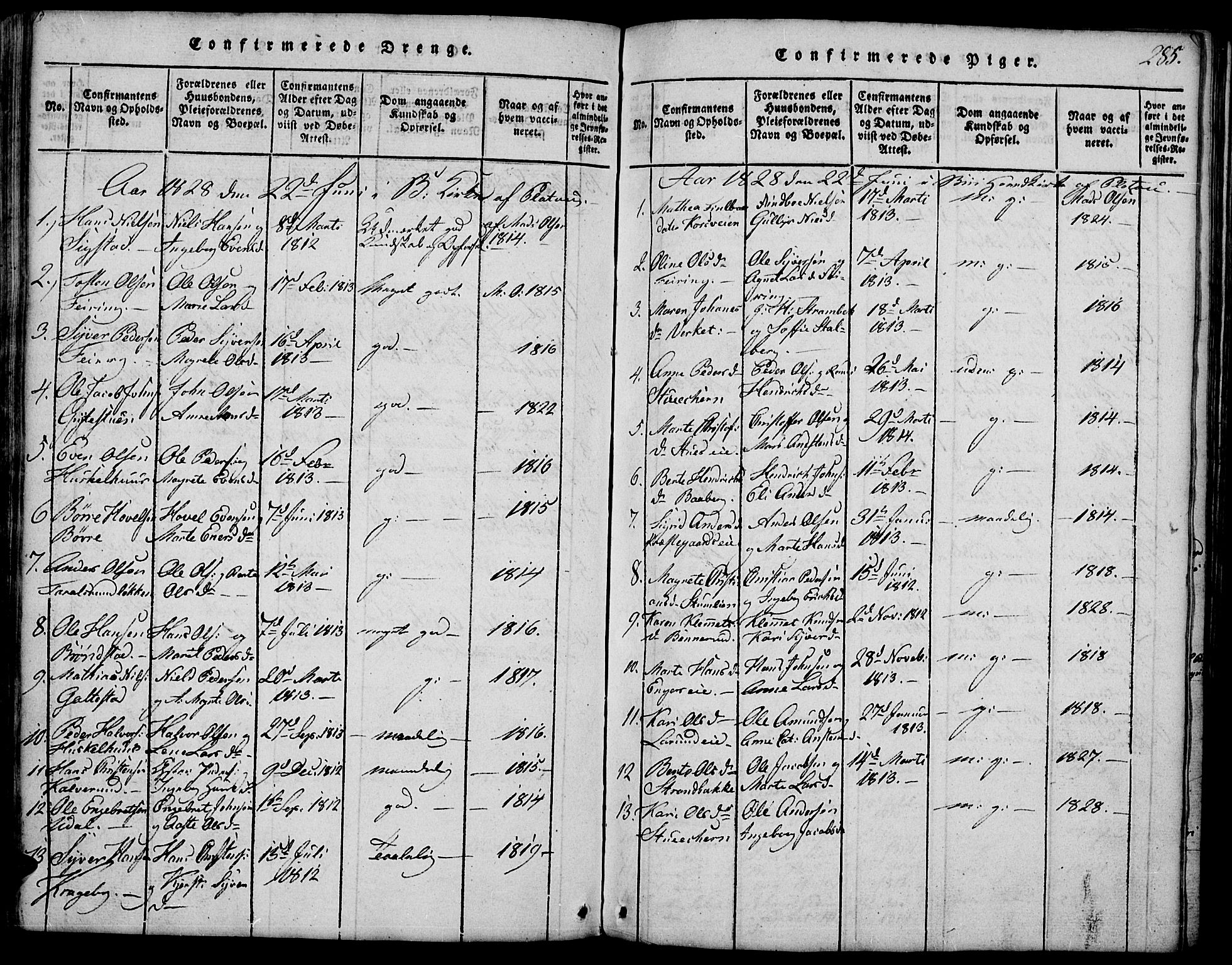 Biri prestekontor, SAH/PREST-096/H/Ha/Hab/L0001: Parish register (copy) no. 1, 1814-1828, p. 285