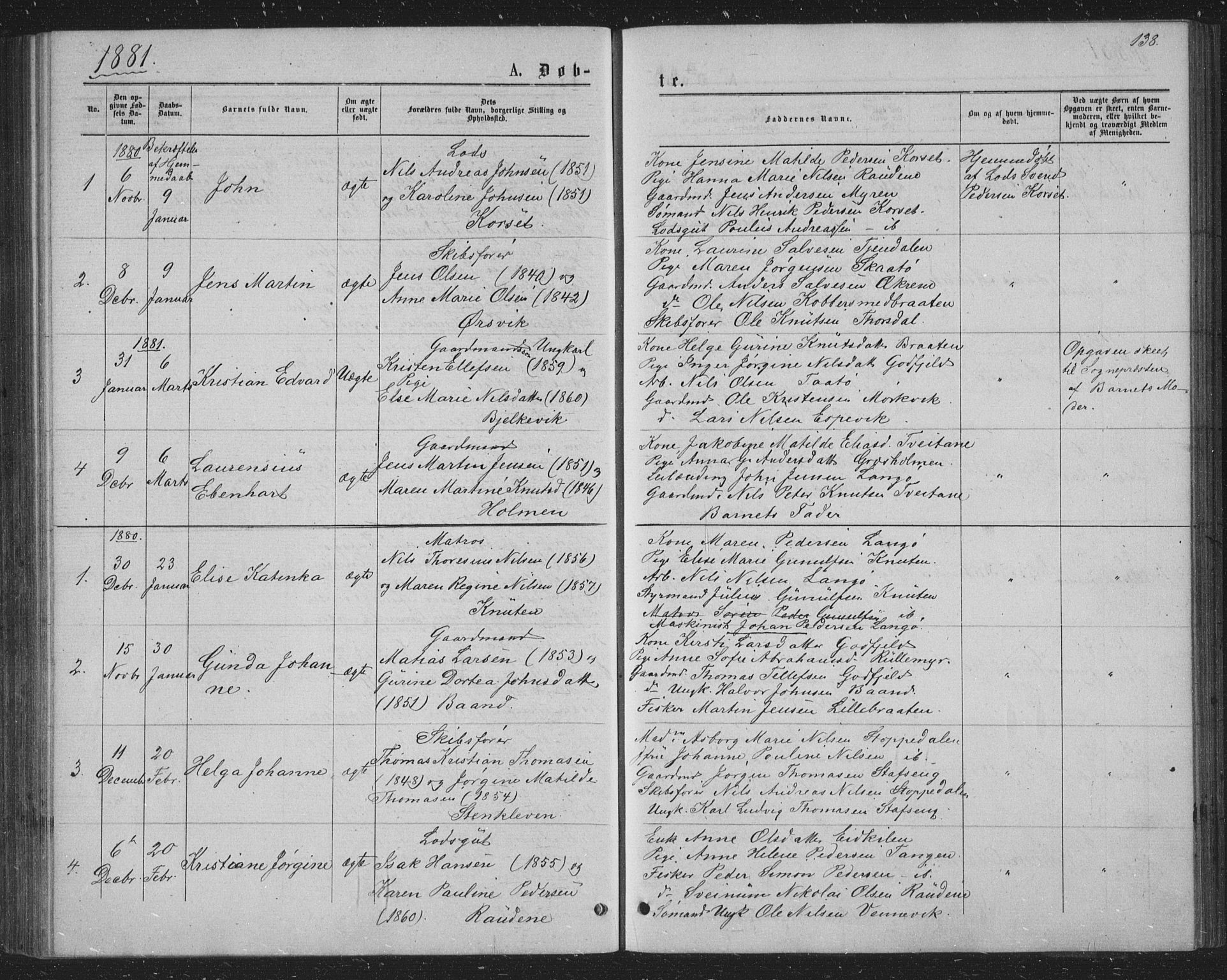 Skåtøy kirkebøker, SAKO/A-304/G/Ga/L0002: Parish register (copy) no. I 2, 1872-1884, p. 138