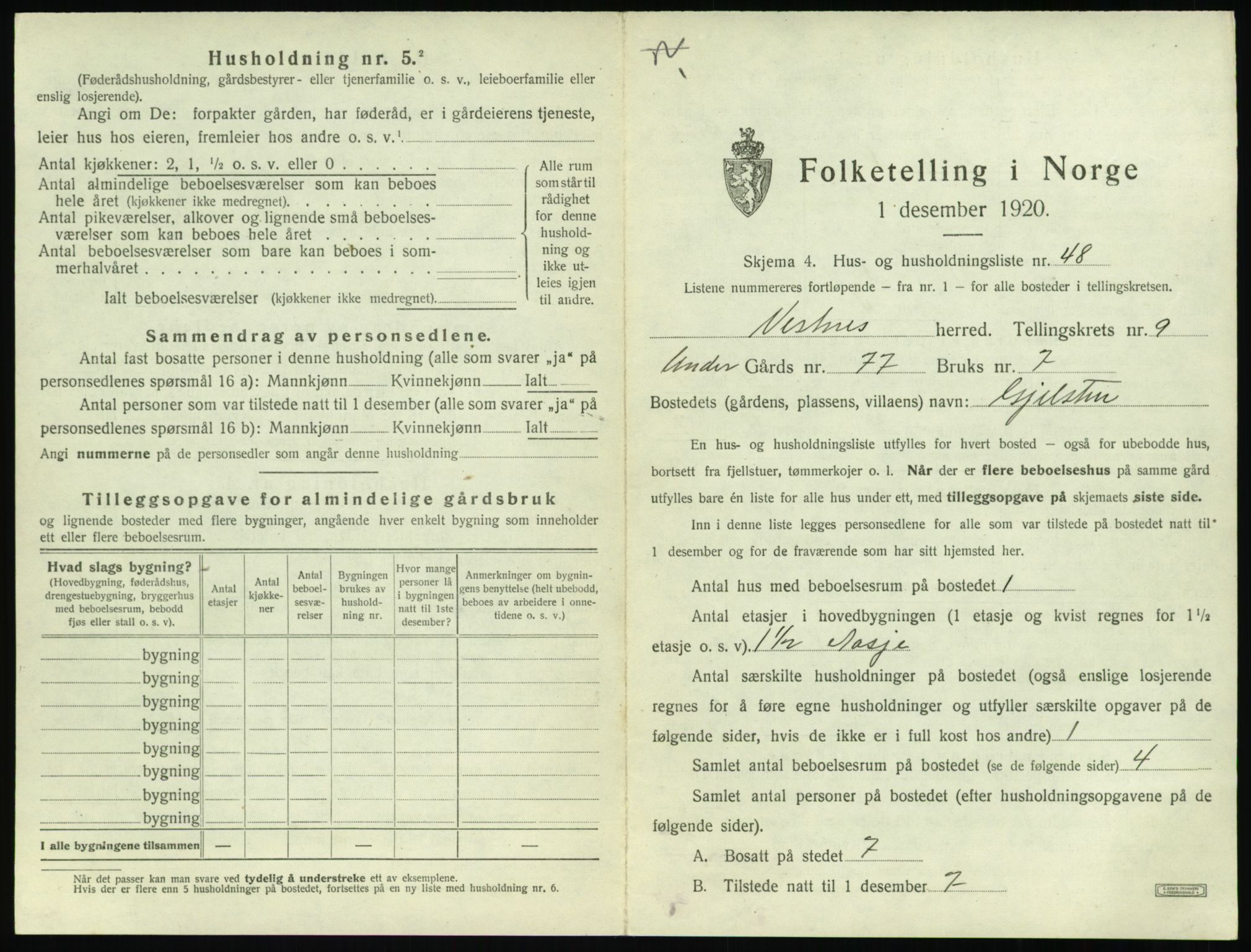 SAT, 1920 census for Vestnes, 1920, p. 1031