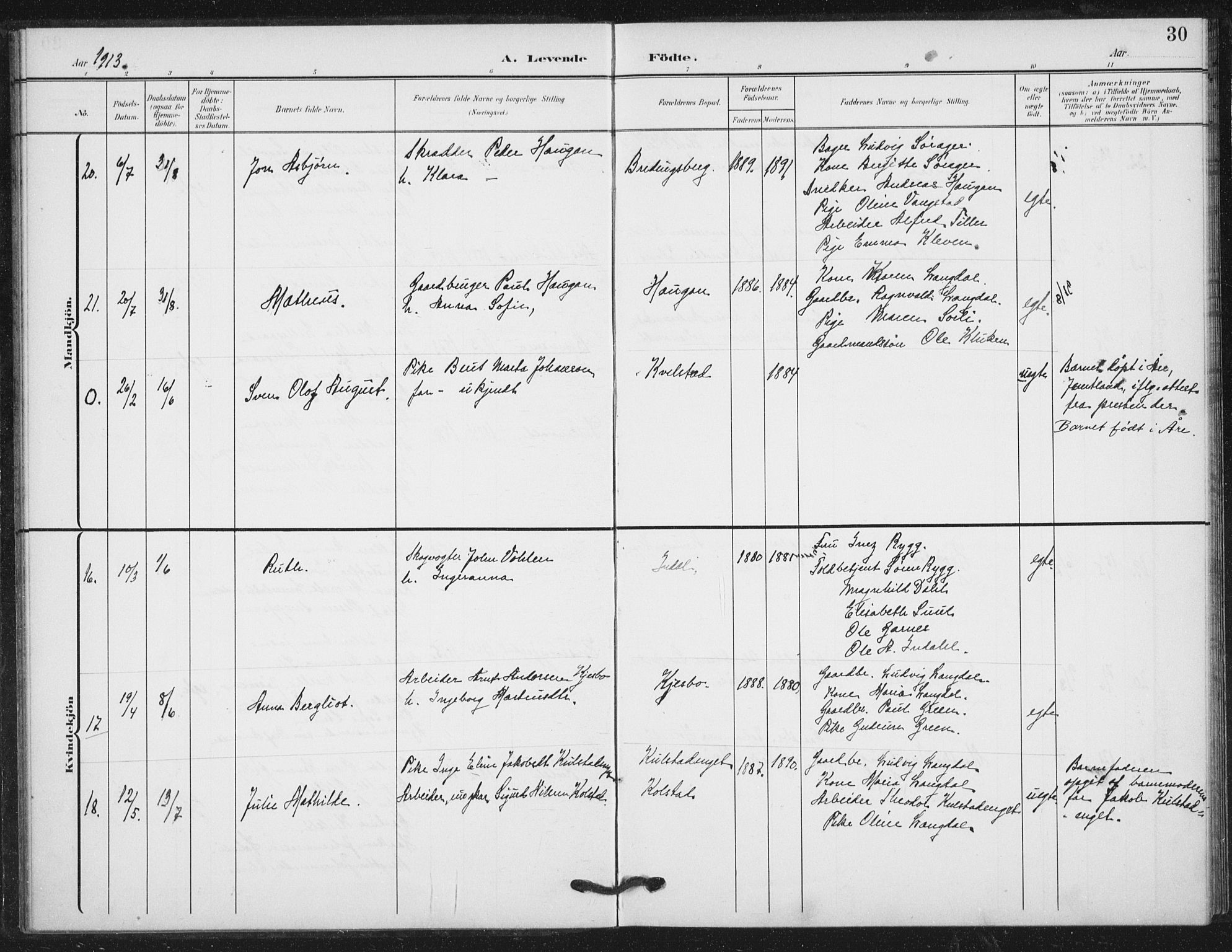 Ministerialprotokoller, klokkerbøker og fødselsregistre - Nord-Trøndelag, SAT/A-1458/724/L0264: Parish register (official) no. 724A02, 1908-1915, p. 30