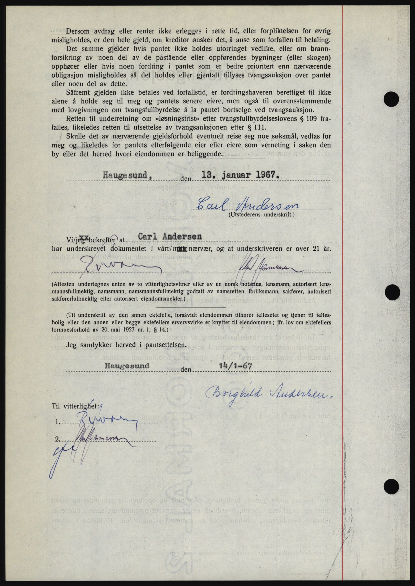 Haugesund tingrett, SAST/A-101415/01/II/IIC/L0056: Mortgage book no. B 56, 1966-1967, Diary no: : 335/1967