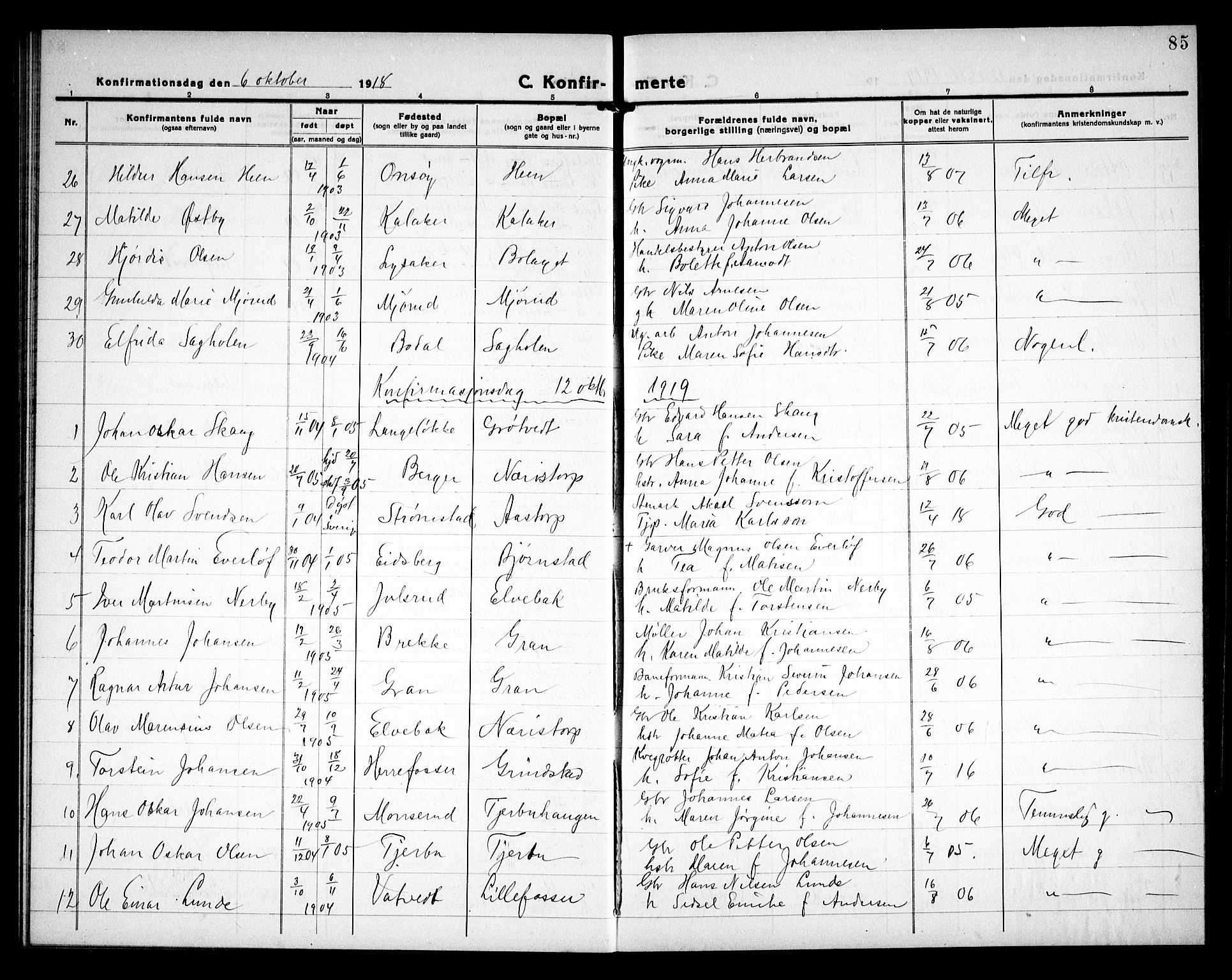 Rakkestad prestekontor Kirkebøker, AV/SAO-A-2008/G/Ga/L0002: Parish register (copy) no. I 2, 1918-1931, p. 85