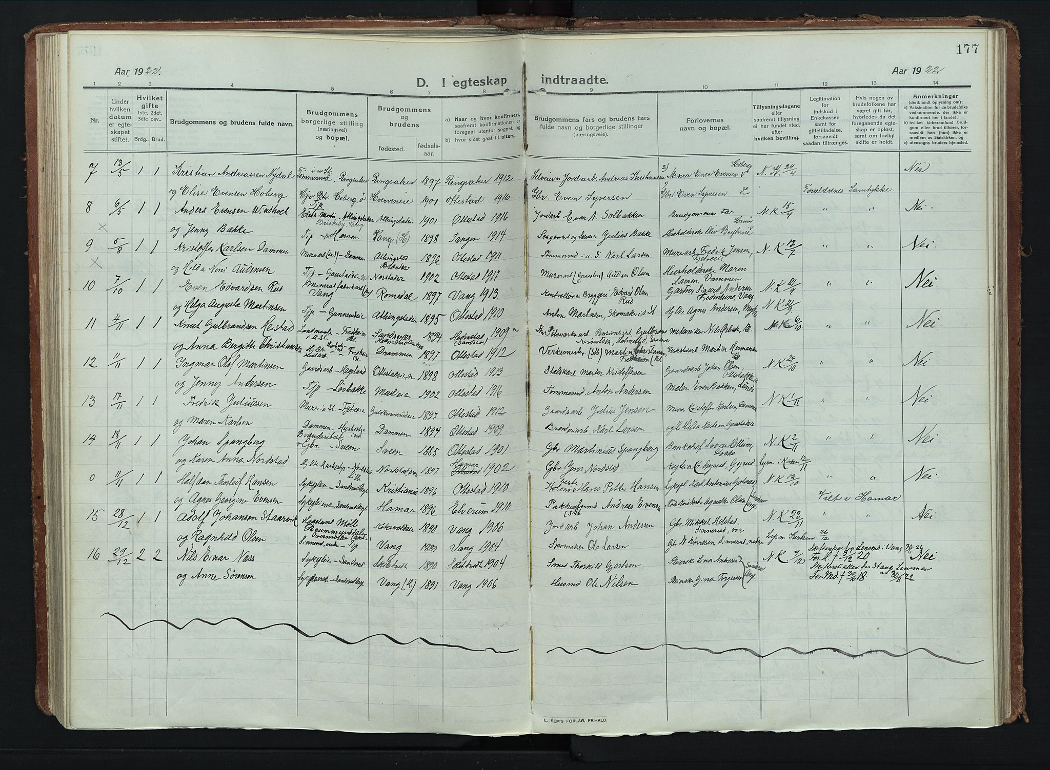 Stange prestekontor, AV/SAH-PREST-002/K/L0028: Parish register (official) no. 28, 1913-1932, p. 177