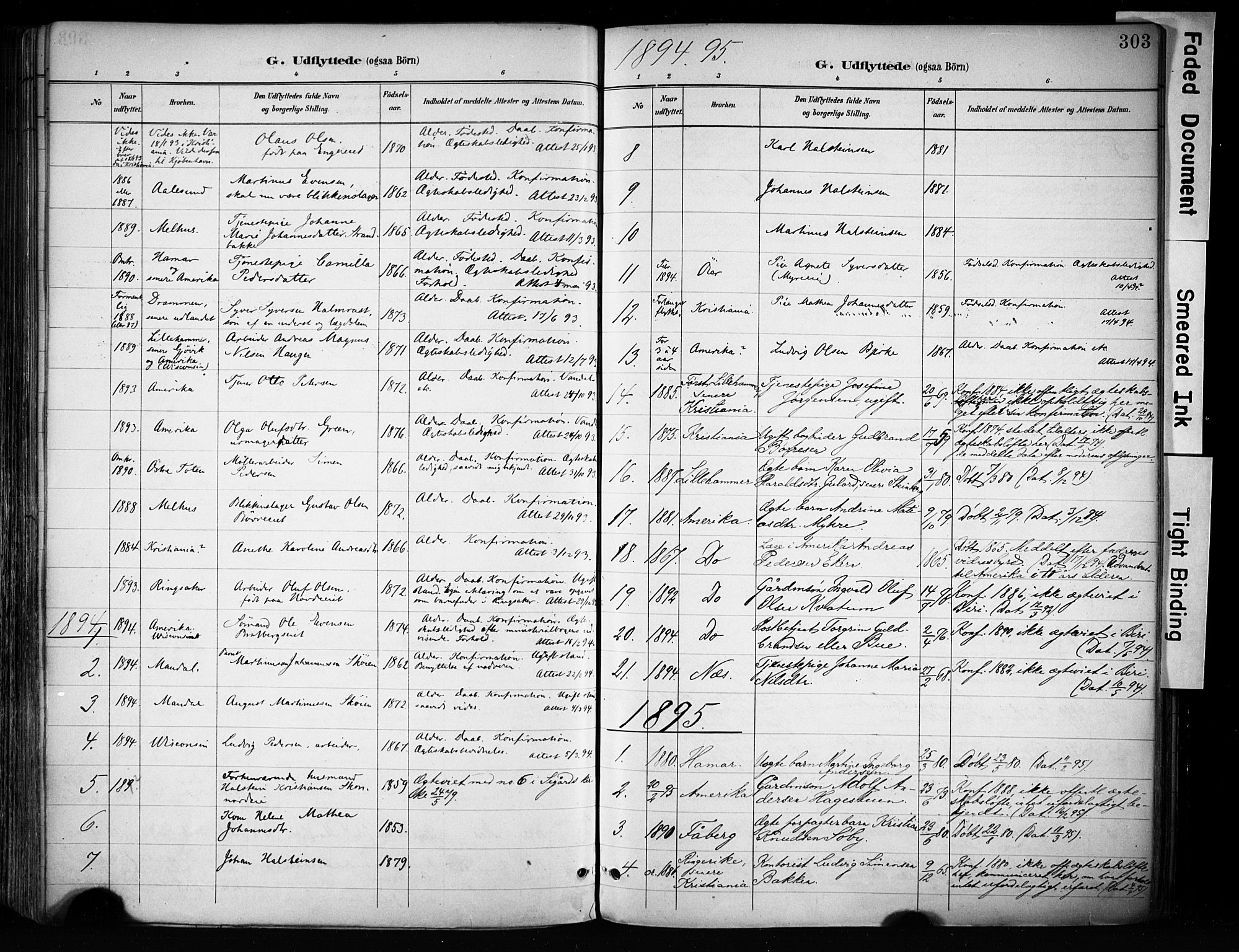 Biri prestekontor, SAH/PREST-096/H/Ha/Haa/L0009: Parish register (official) no. 9, 1887-1900, p. 303