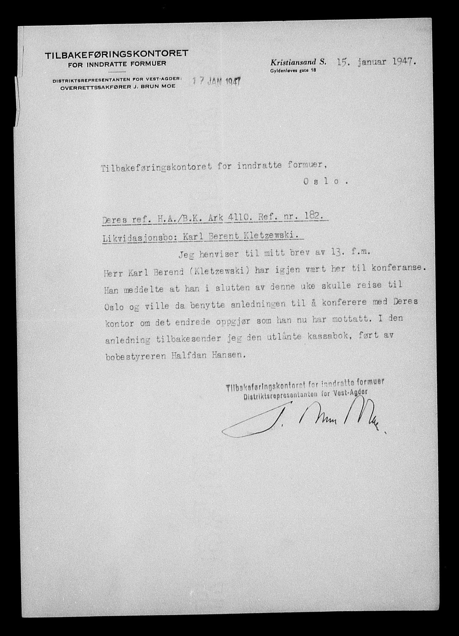 Justisdepartementet, Tilbakeføringskontoret for inndratte formuer, AV/RA-S-1564/H/Hc/Hcd/L1001: --, 1945-1947, p. 552