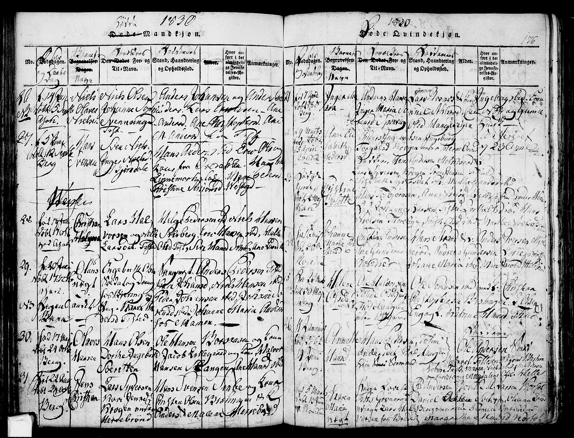 Berg prestekontor Kirkebøker, AV/SAO-A-10902/F/Fa/L0002: Parish register (official) no. I 2, 1815-1831, p. 176