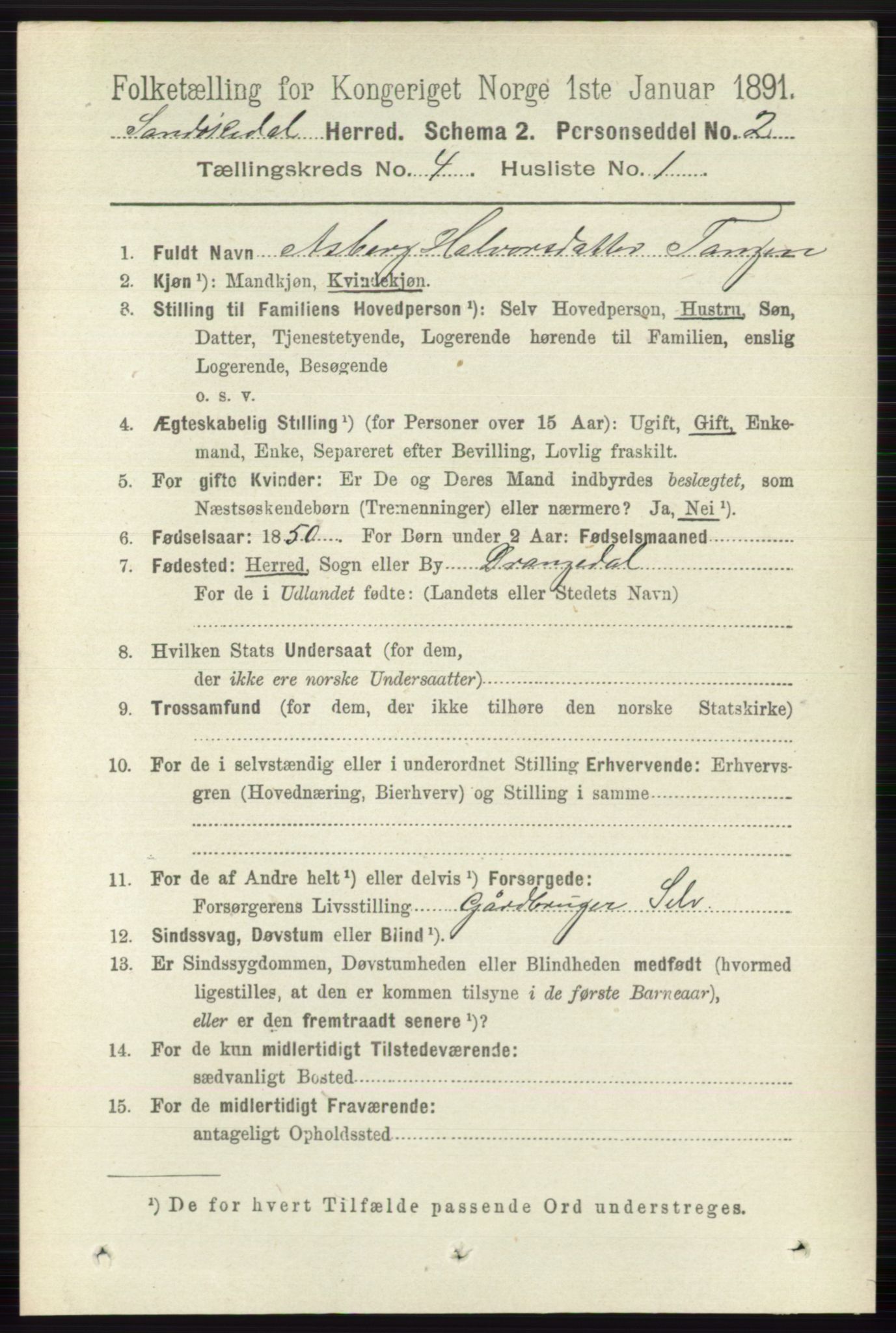 RA, 1891 census for 0816 Sannidal, 1891, p. 1226