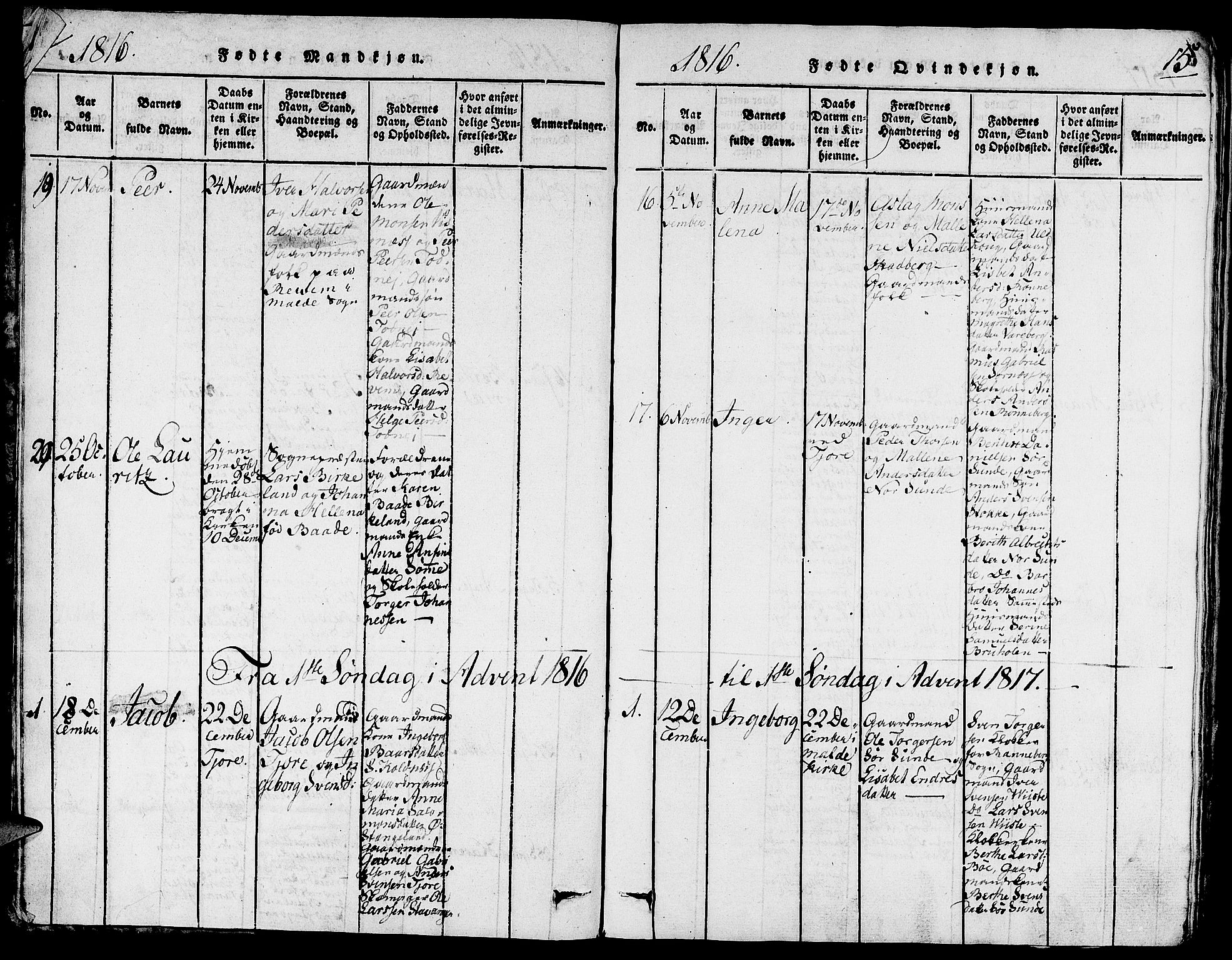 Håland sokneprestkontor, AV/SAST-A-101802/001/30BA/L0004: Parish register (official) no. A 4, 1815-1829, p. 14-15