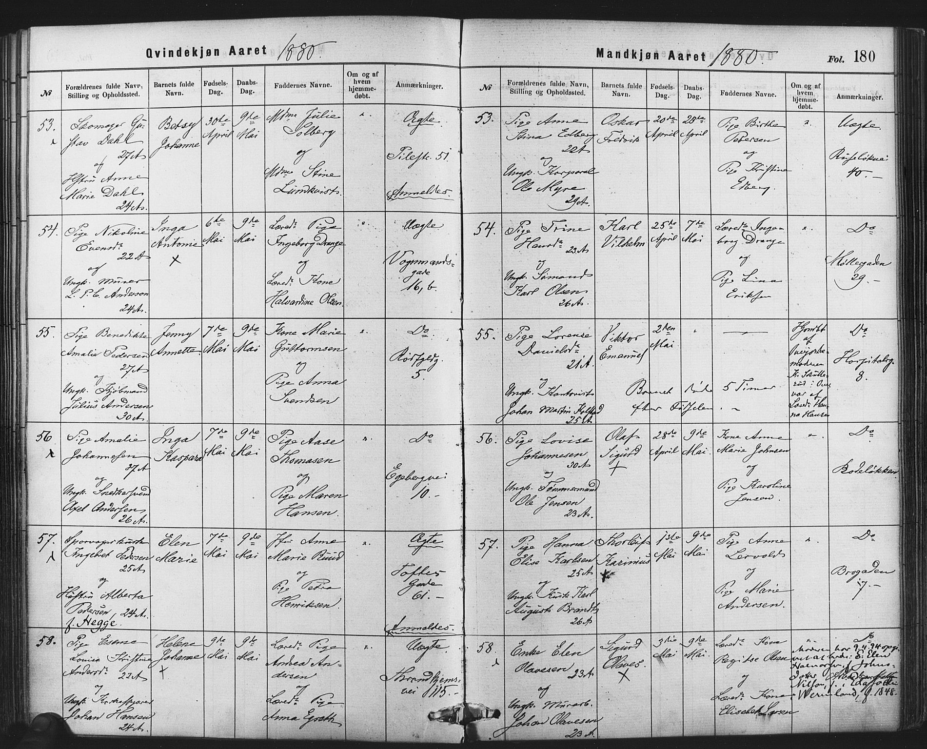 Rikshospitalet prestekontor Kirkebøker, SAO/A-10309b/F/L0006: Parish register (official) no. 6, 1871-1885, p. 180