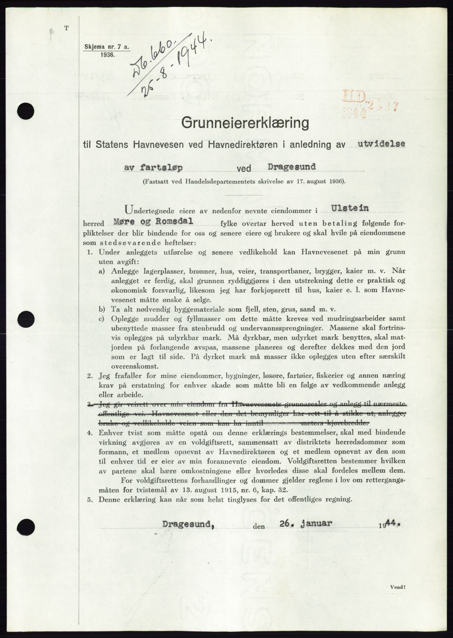 Søre Sunnmøre sorenskriveri, SAT/A-4122/1/2/2C/L0076: Mortgage book no. 2A, 1943-1944, Diary no: : 660/1944