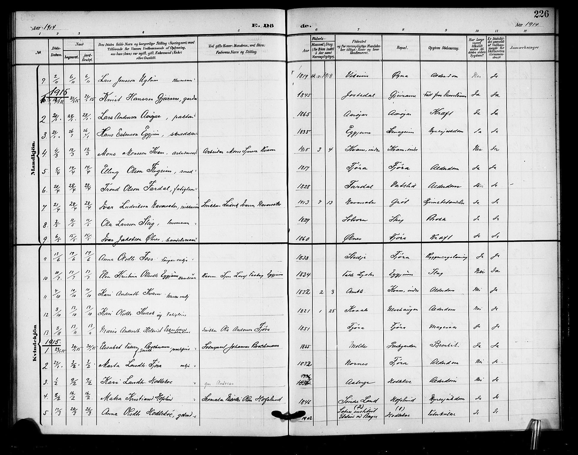 Sogndal sokneprestembete, SAB/A-81301/H/Hab/Haba/L0002: Parish register (copy) no. A 2, 1908-1924, p. 226