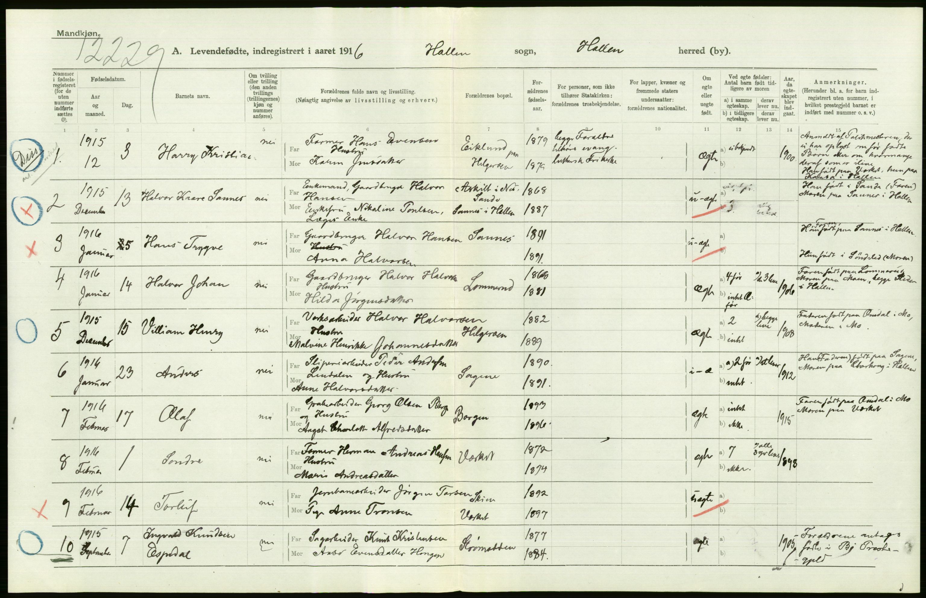 Statistisk sentralbyrå, Sosiodemografiske emner, Befolkning, AV/RA-S-2228/D/Df/Dfb/Dfbf/L0022: Bratsberg amt: Levendefødte menn og kvinner. Bygder., 1916, p. 312