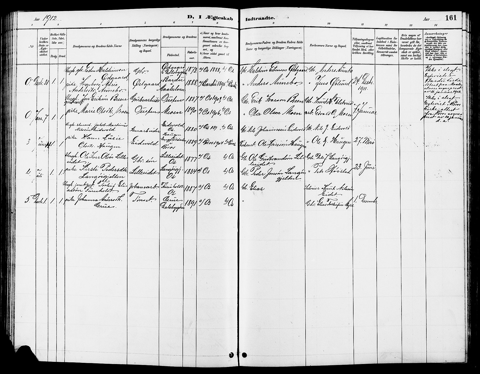 Tolga prestekontor, AV/SAH-PREST-062/L/L0008: Parish register (copy) no. 8, 1887-1912, p. 161