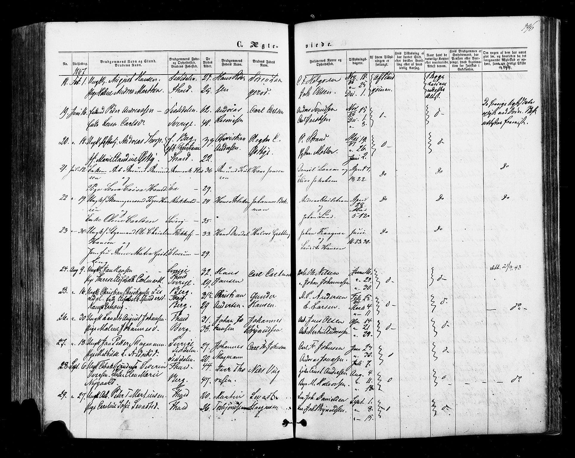 Halden prestekontor Kirkebøker, SAO/A-10909/F/Fa/L0009: Parish register (official) no. I 9, 1866-1877, p. 396