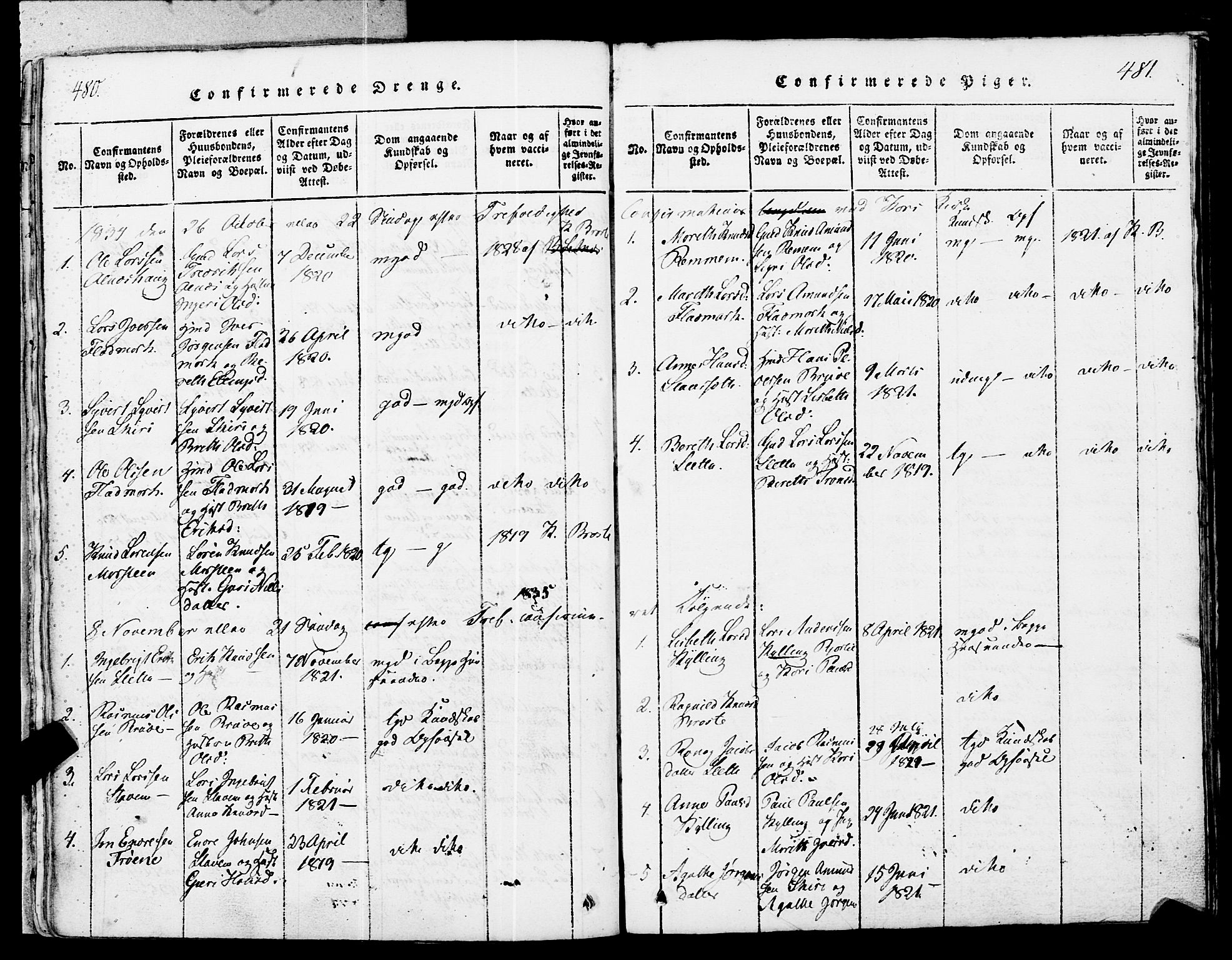 Ministerialprotokoller, klokkerbøker og fødselsregistre - Møre og Romsdal, SAT/A-1454/546/L0593: Parish register (official) no. 546A01, 1818-1853, p. 480-481