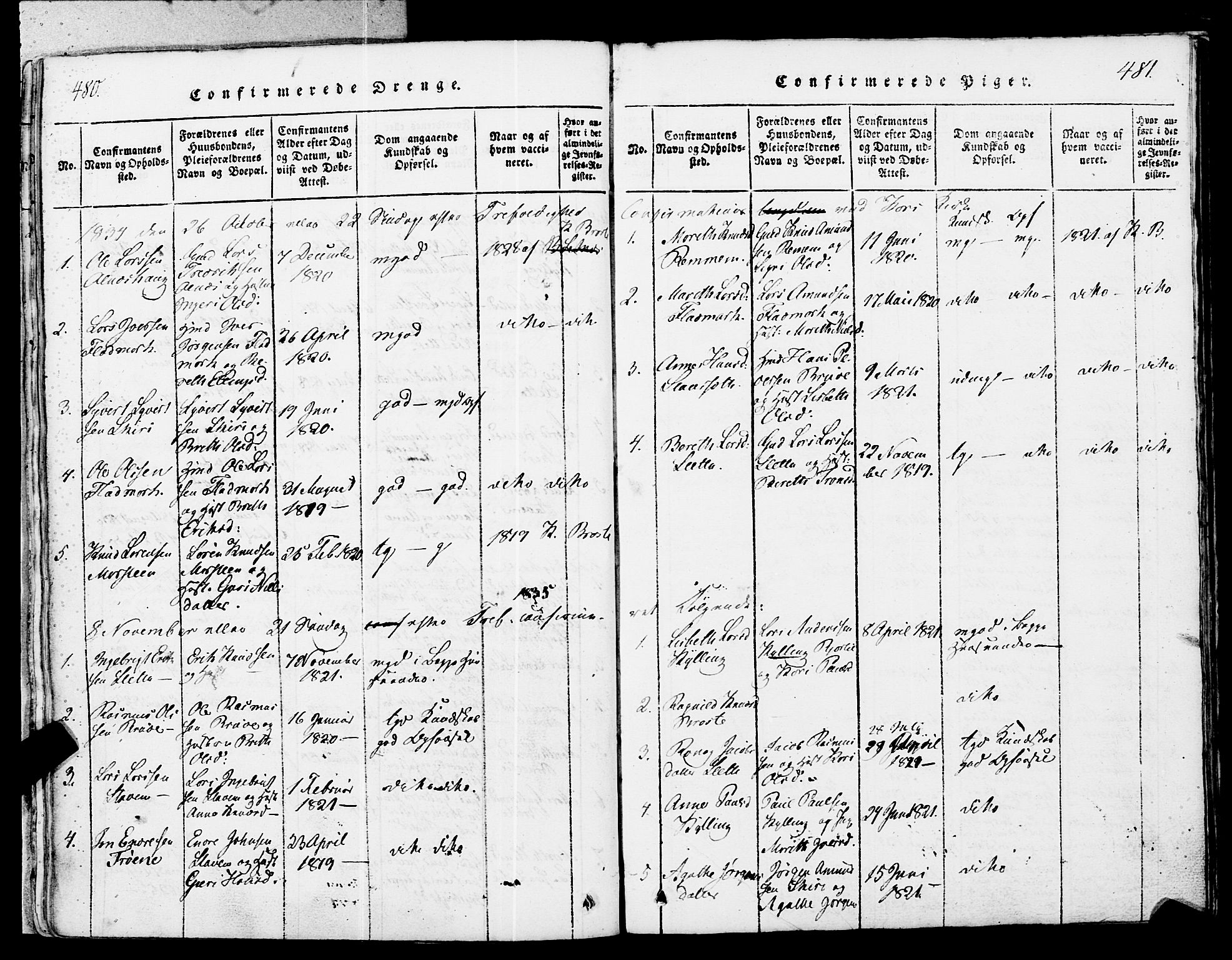 Ministerialprotokoller, klokkerbøker og fødselsregistre - Møre og Romsdal, AV/SAT-A-1454/546/L0593: Parish register (official) no. 546A01, 1818-1853, p. 480-481