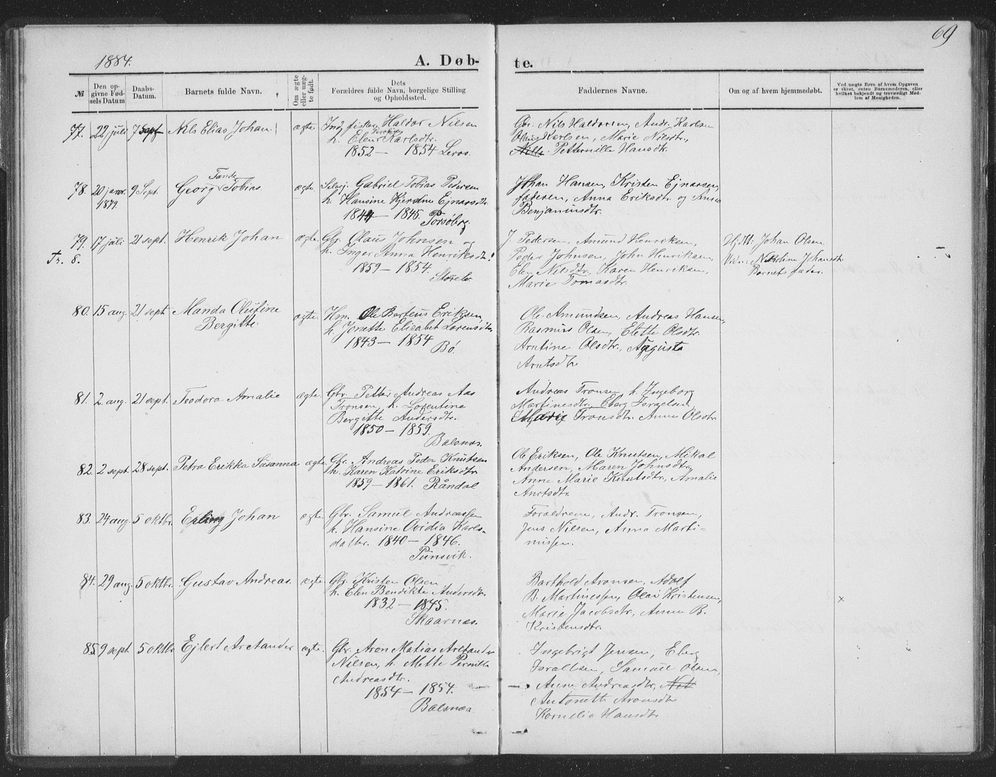 Ministerialprotokoller, klokkerbøker og fødselsregistre - Nordland, AV/SAT-A-1459/863/L0913: Parish register (copy) no. 863C03, 1877-1885, p. 69