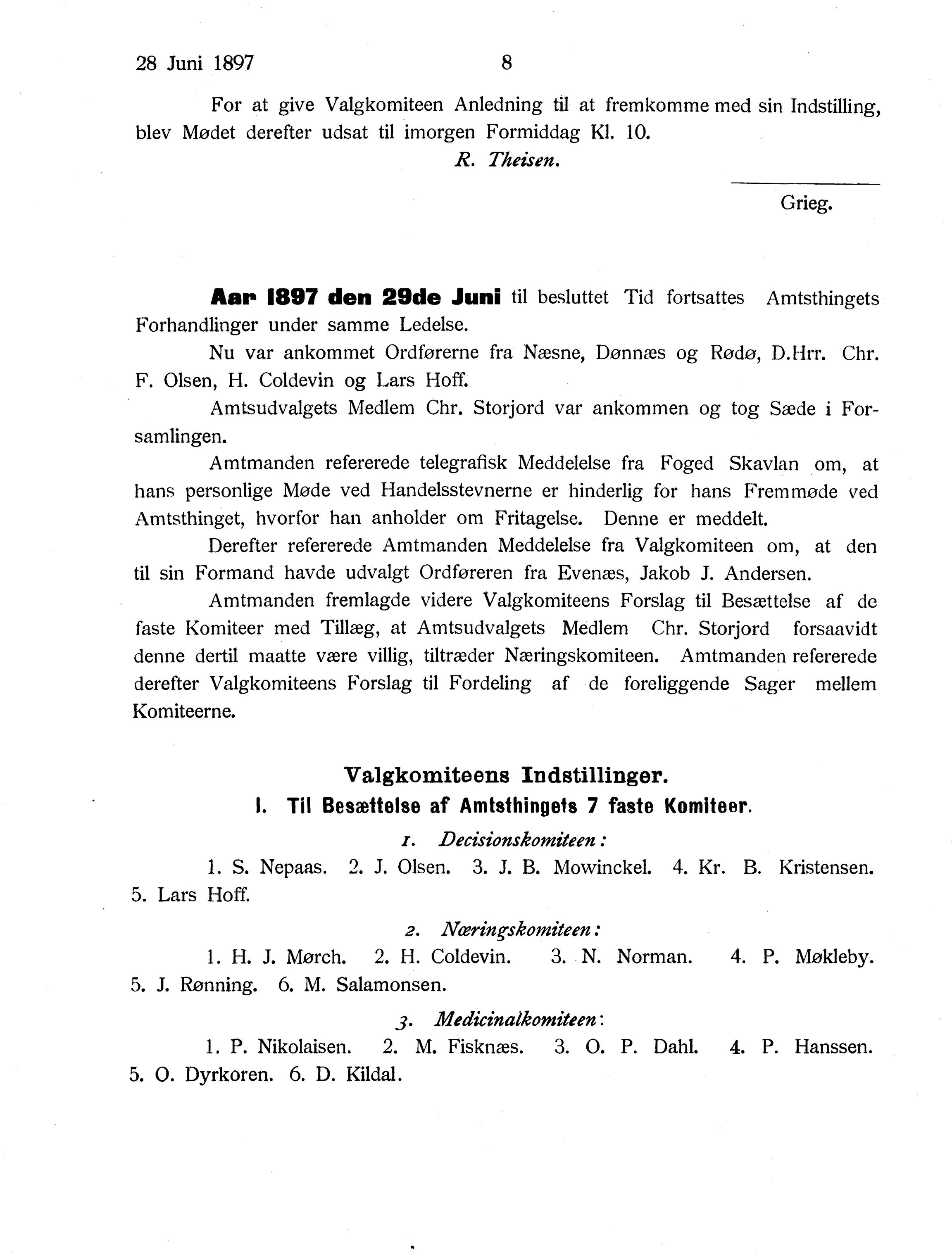 Nordland Fylkeskommune. Fylkestinget, AIN/NFK-17/176/A/Ac/L0020: Fylkestingsforhandlinger 1897, 1897, p. 8