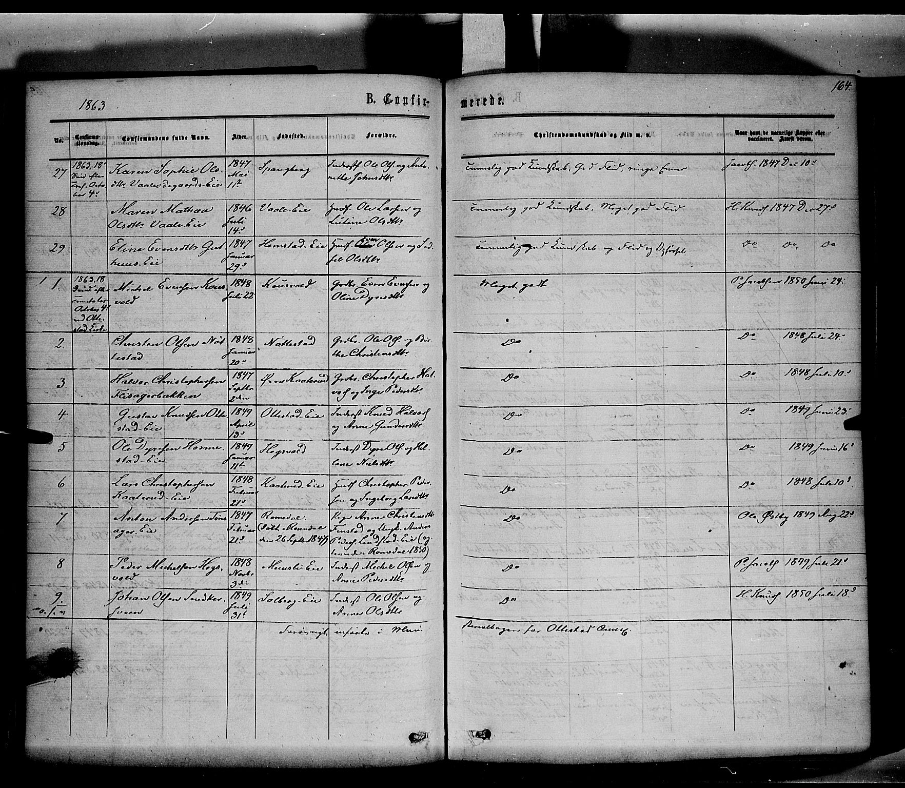 Stange prestekontor, SAH/PREST-002/K/L0013: Parish register (official) no. 13, 1862-1879, p. 164