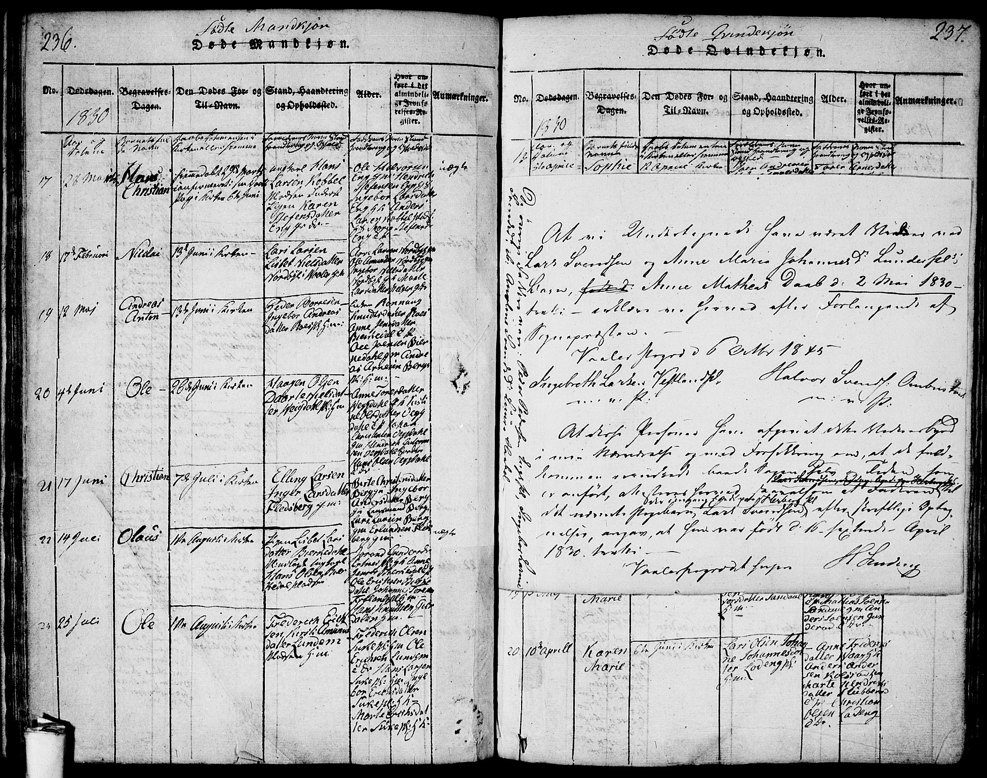 Våler prestekontor Kirkebøker, SAO/A-11083/F/Fa/L0005: Parish register (official) no. I 5, 1815-1839, p. 236-237