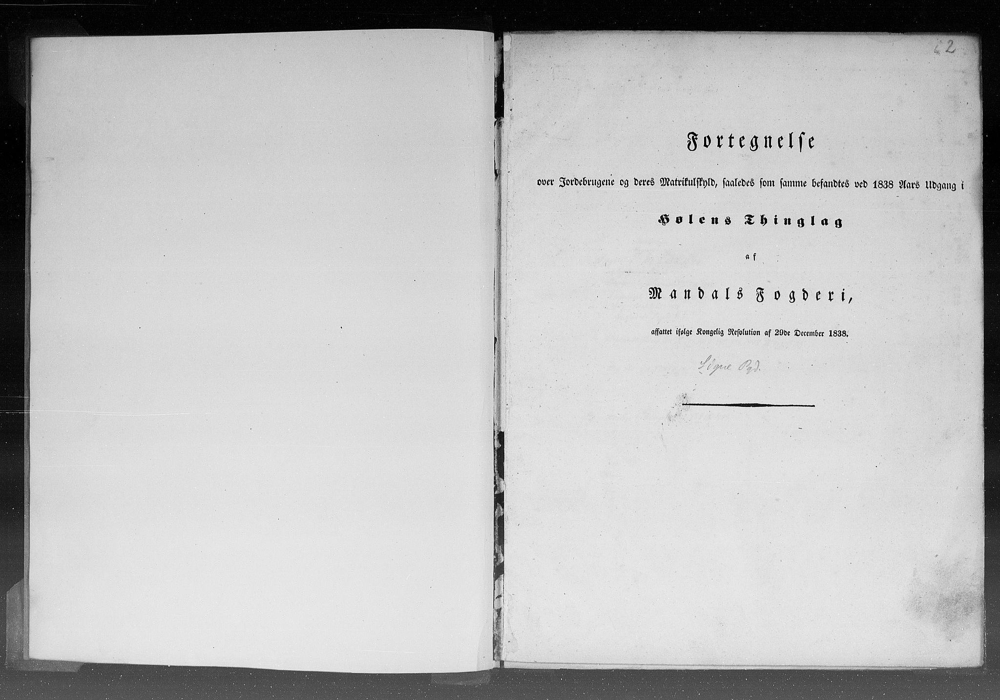 Rygh, RA/PA-0034/F/Fb/L0009: Matrikkelen for 1838 - Lister og Mandals amt (Vest-Agder fylke), 1838