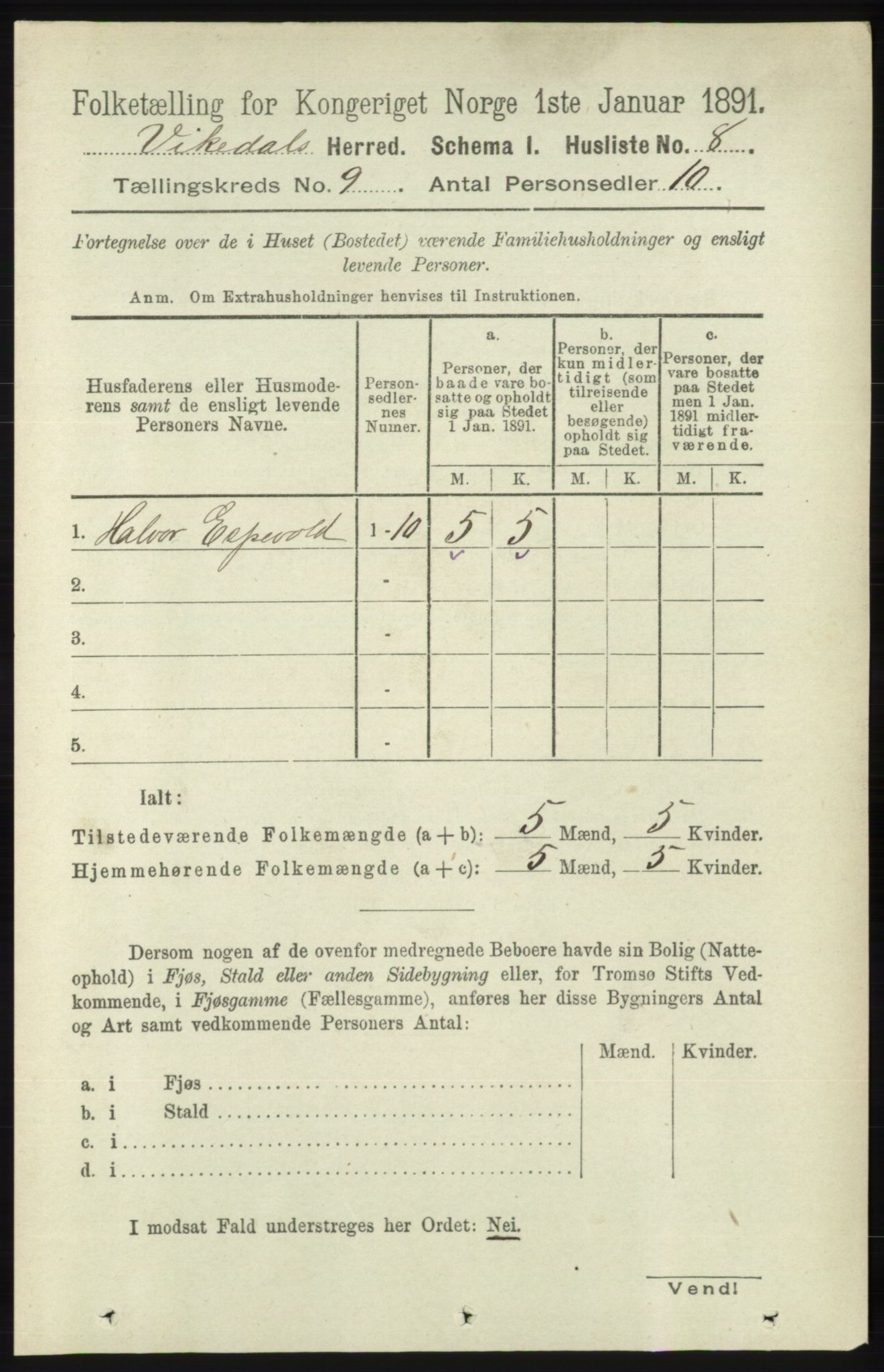 RA, 1891 census for 1157 Vikedal, 1891, p. 2351