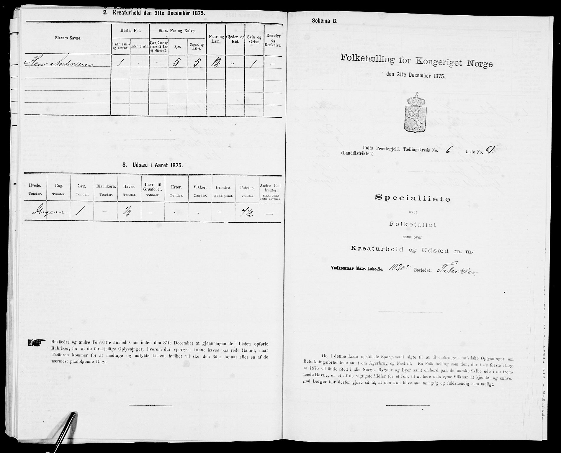 SAK, 1875 census for 0914L Holt/Holt, 1875, p. 763