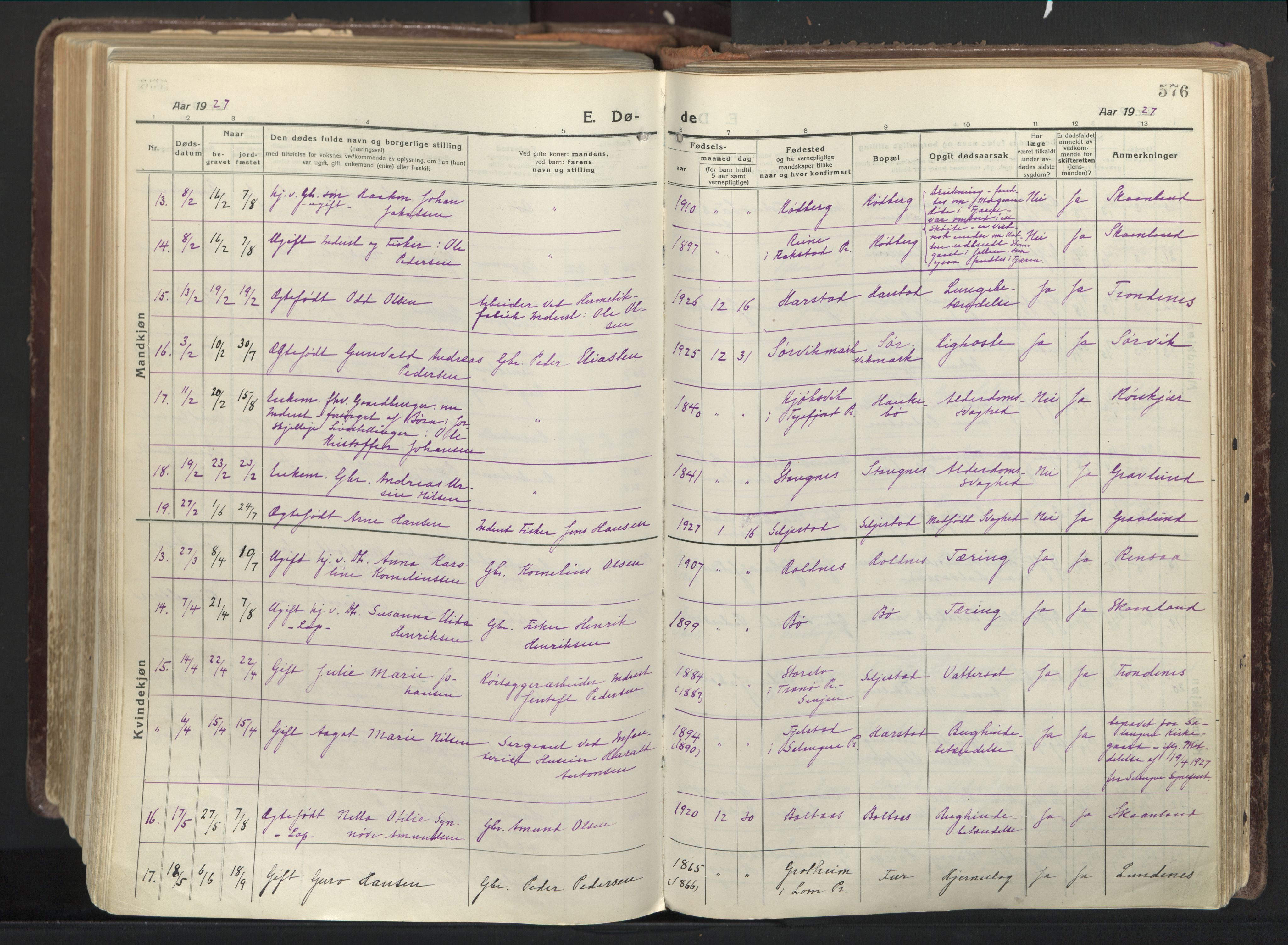 Trondenes sokneprestkontor, AV/SATØ-S-1319/H/Ha/L0019kirke: Parish register (official) no. 19, 1919-1928, p. 576