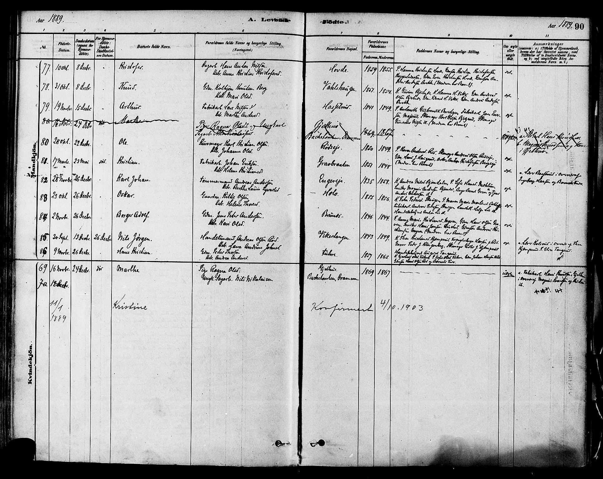 Modum kirkebøker, SAKO/A-234/F/Fa/L0011: Parish register (official) no. 11, 1877-1889, p. 90