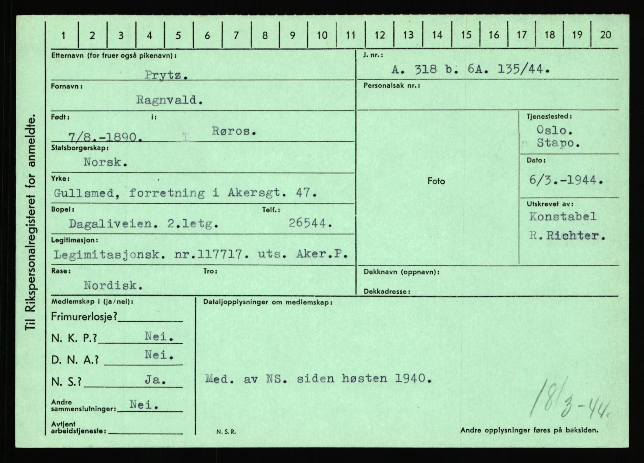 Statspolitiet - Hovedkontoret / Osloavdelingen, AV/RA-S-1329/C/Ca/L0012: Oanæs - Quistgaard	, 1943-1945, p. 4896