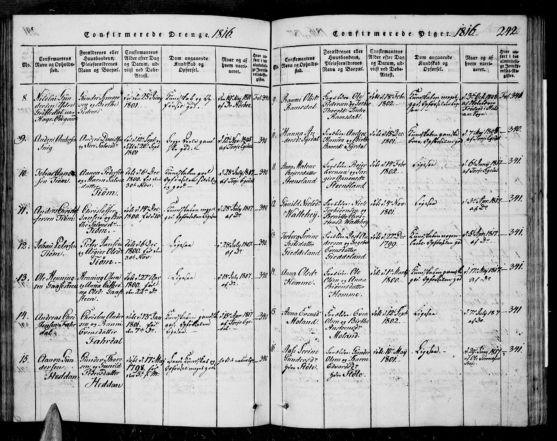 Sør-Audnedal sokneprestkontor, AV/SAK-1111-0039/F/Fa/Fab/L0005: Parish register (official) no. A 5, 1816-1830, p. 242