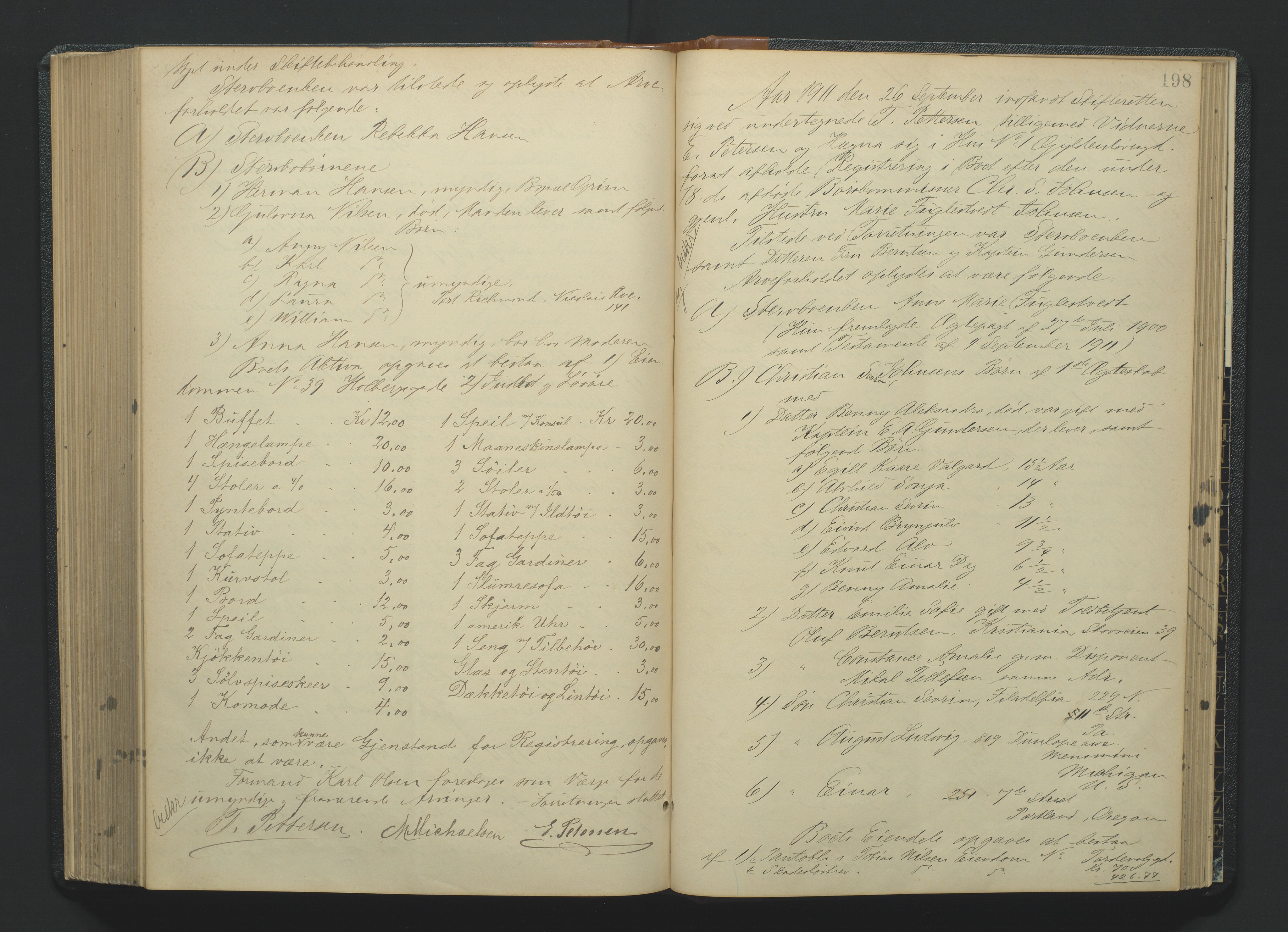 Kristiansand byrett, AV/SAK-1223-0001/H/Hc/L0035: Skifteregistreringsprotokoll nr. 7, med register, 1903-1914, p. 198