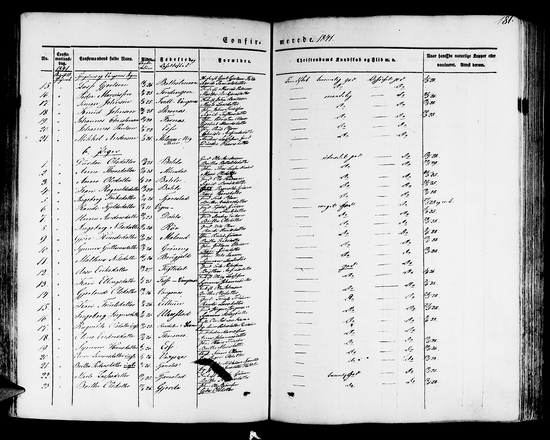 Leikanger sokneprestembete, AV/SAB-A-81001/H/Haa/Haaa/L0007: Parish register (official) no. A 7, 1838-1851, p. 181