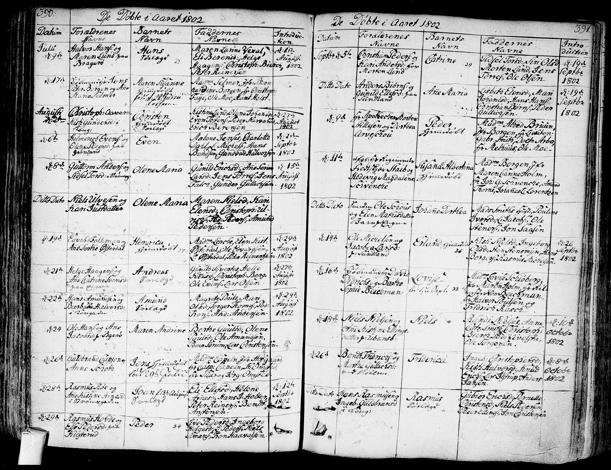 Bragernes kirkebøker, AV/SAKO-A-6/F/Fa/L0006a: Parish register (official) no. I 6, 1782-1814, p. 390-391