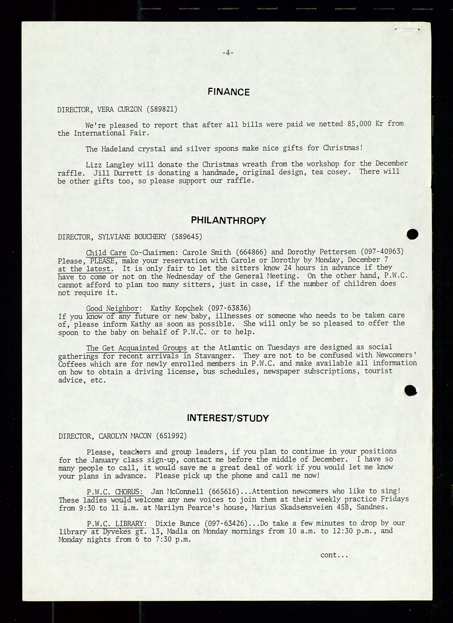 PA 1547 - Petroleum Wives Club, AV/SAST-A-101974/X/Xa/L0002: Newsletter, 1979-1987