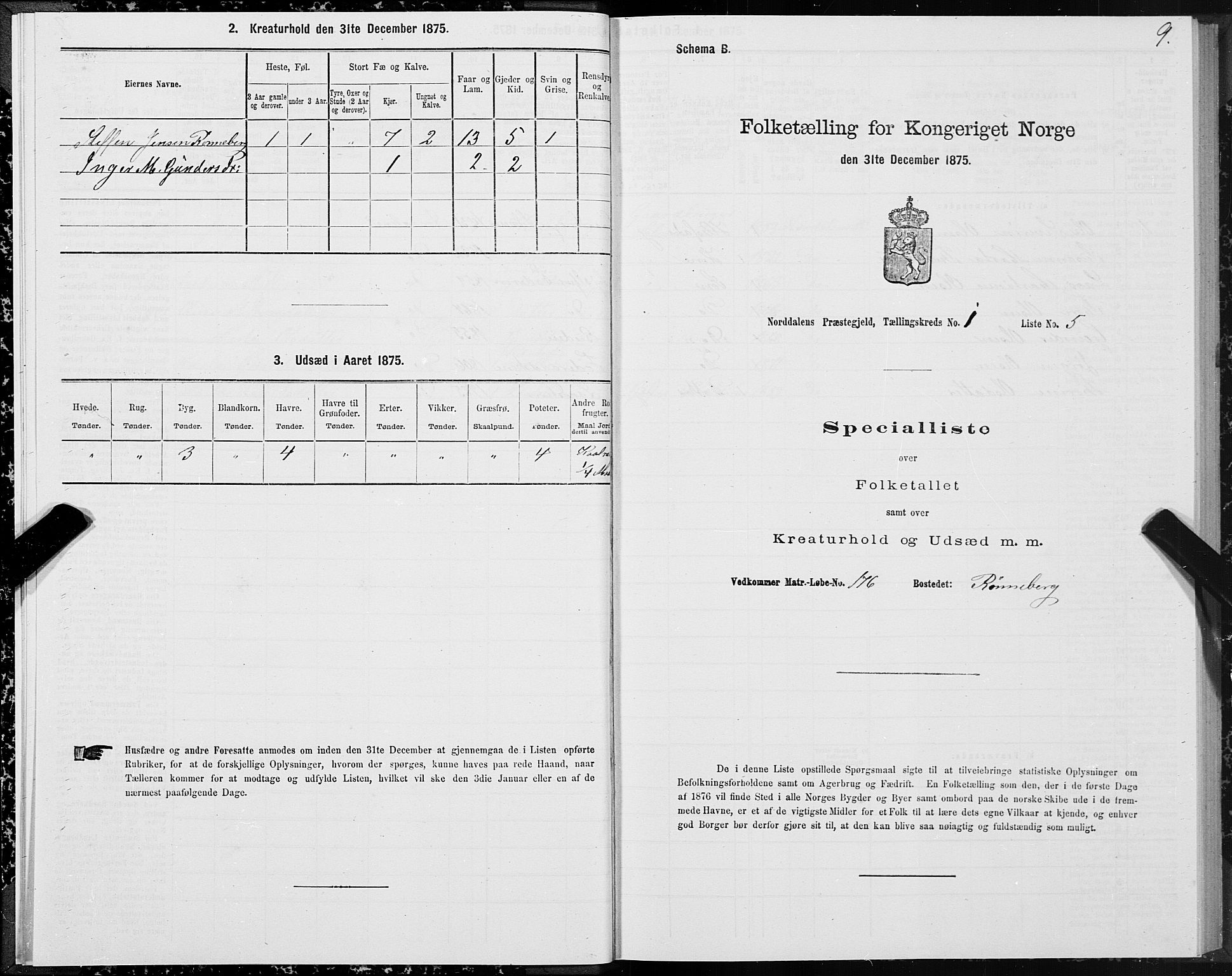 SAT, 1875 census for 1524P Norddal, 1875, p. 1009